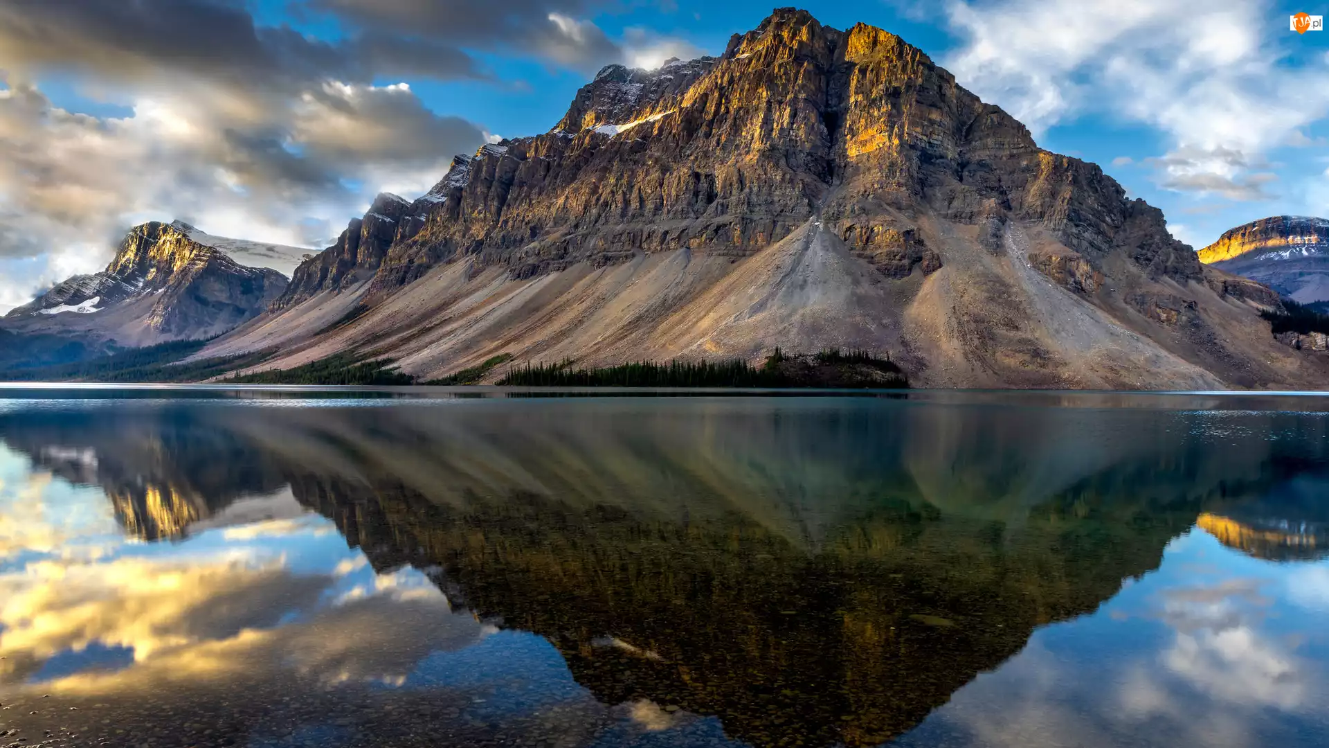 Crowfoot Mountain, Jezioro, Kanada, Góry, Park Narodowy Banff, Odbicie, Bow Lake