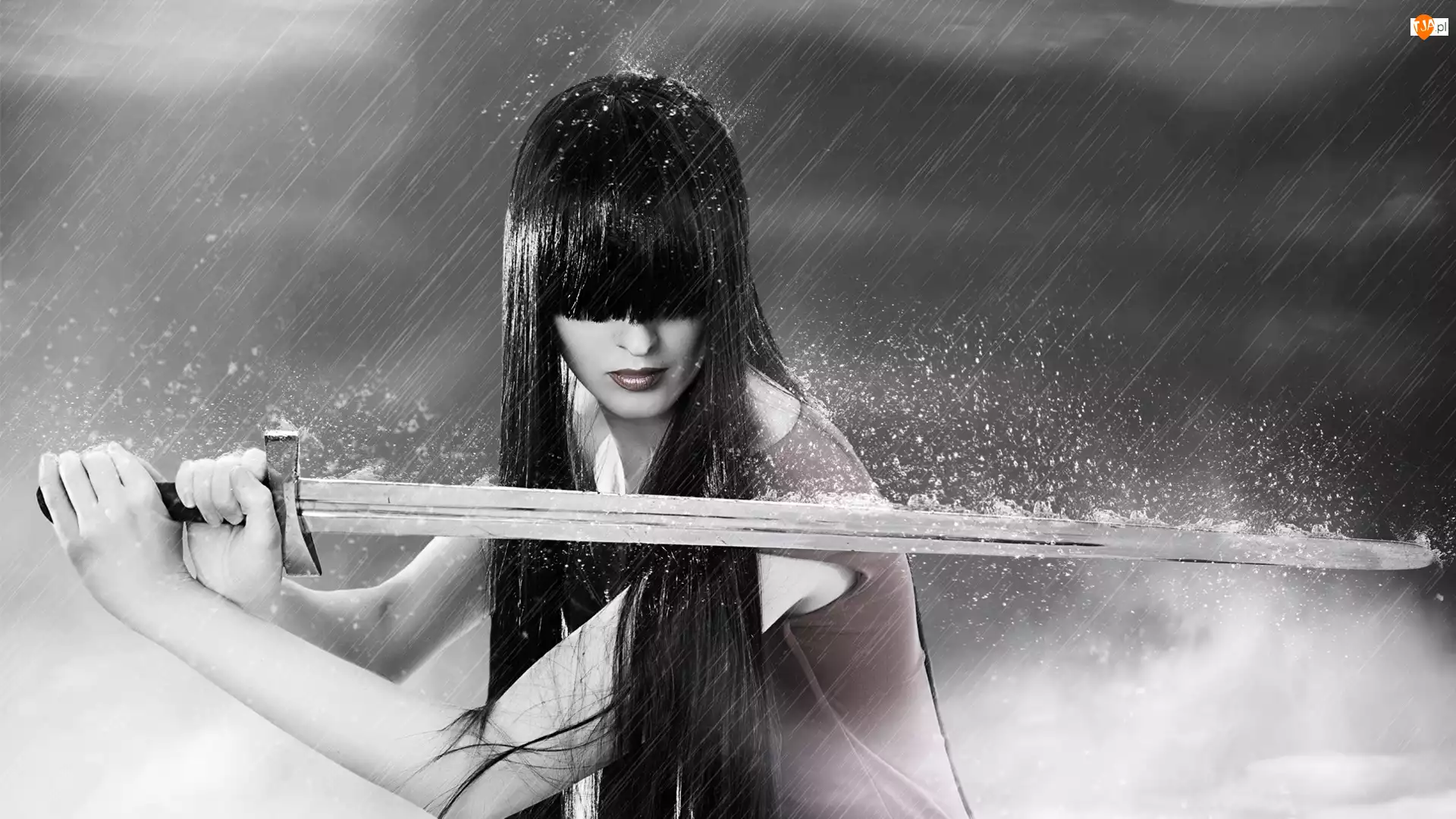 Deszcz, Kobieta, Miecz