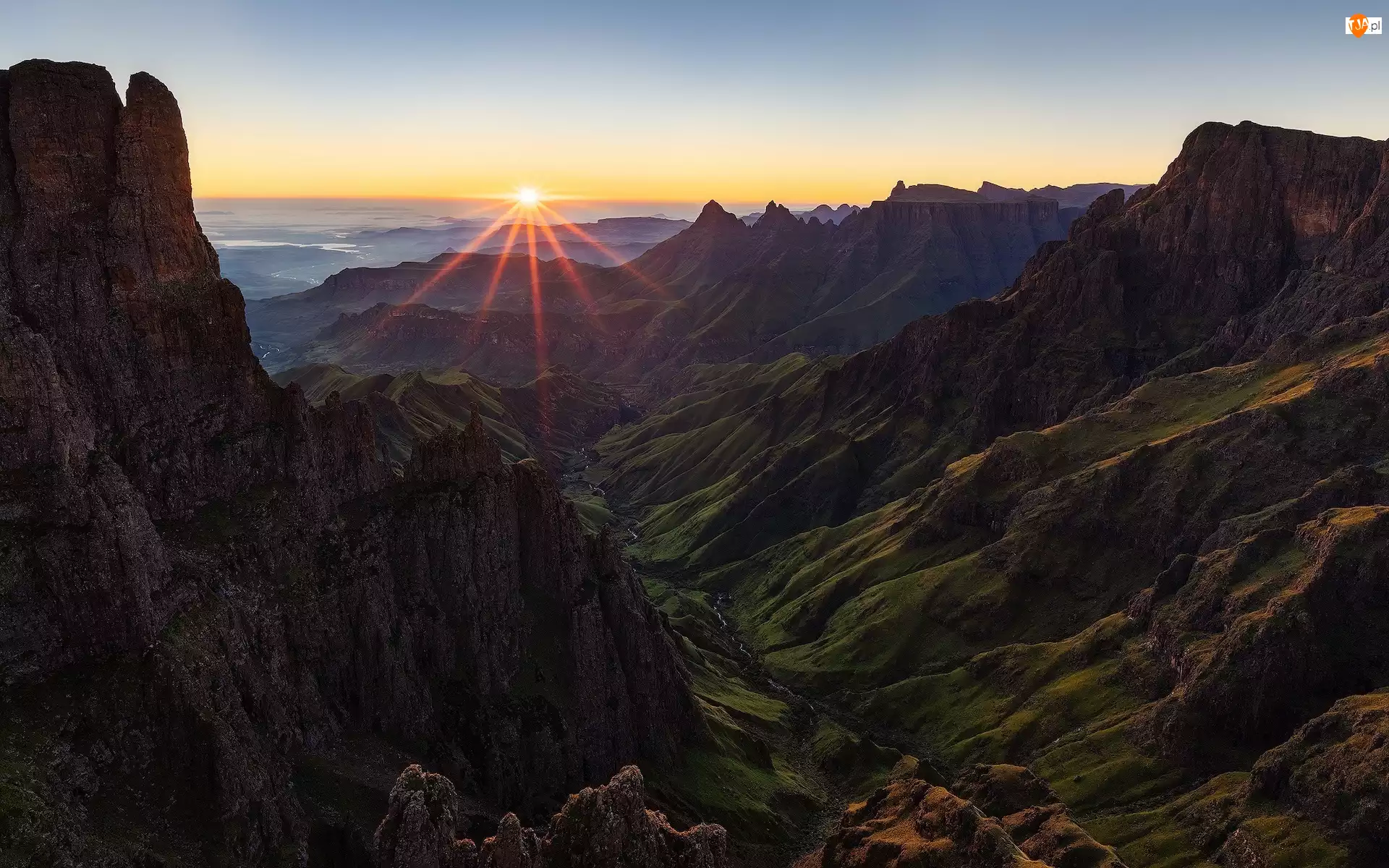 Skały, Republika Południowej Afryki, Dolina, Góry Smocze, Promienie słońca