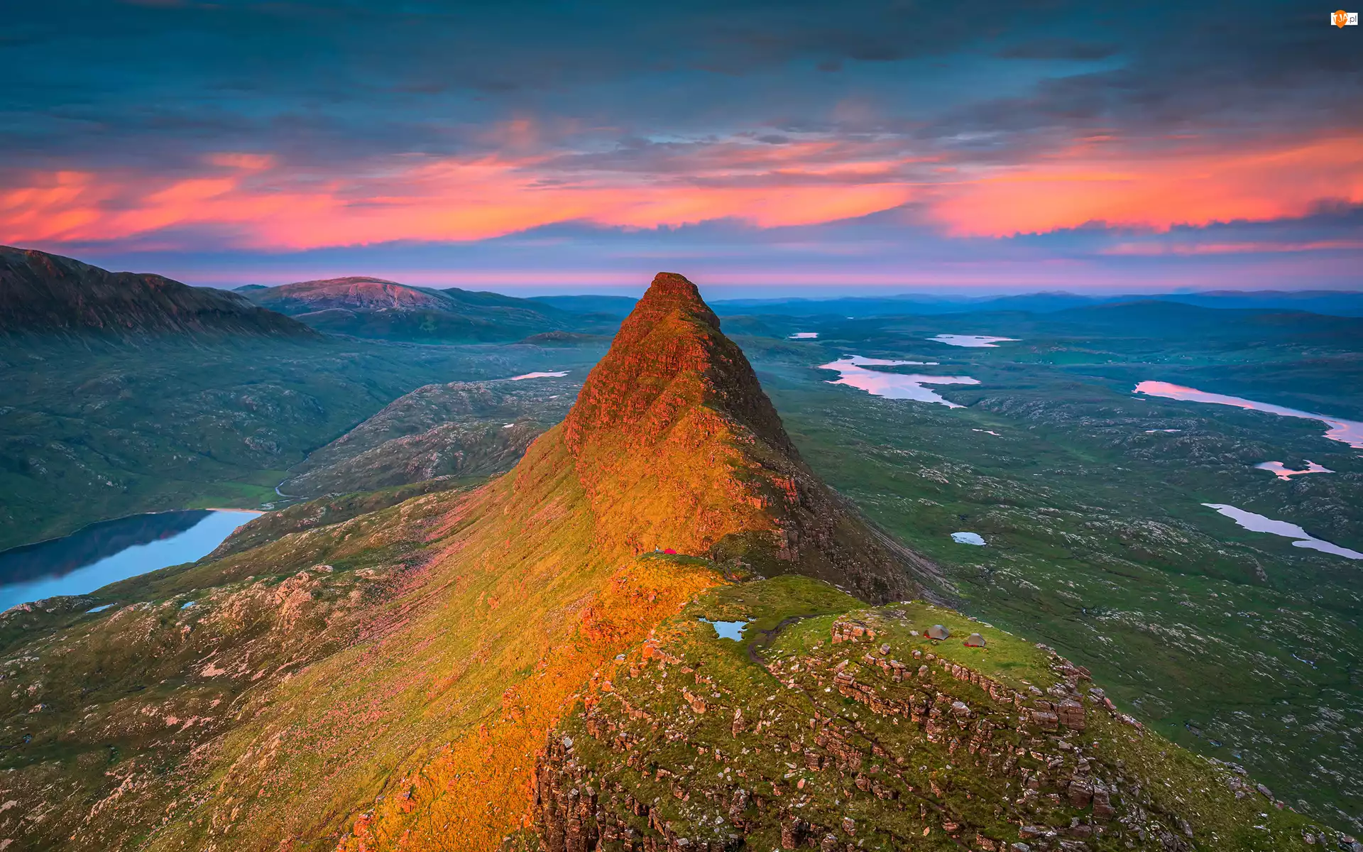 Góra Suilven, Niebo, Góry, Szkocja, Jeziora
