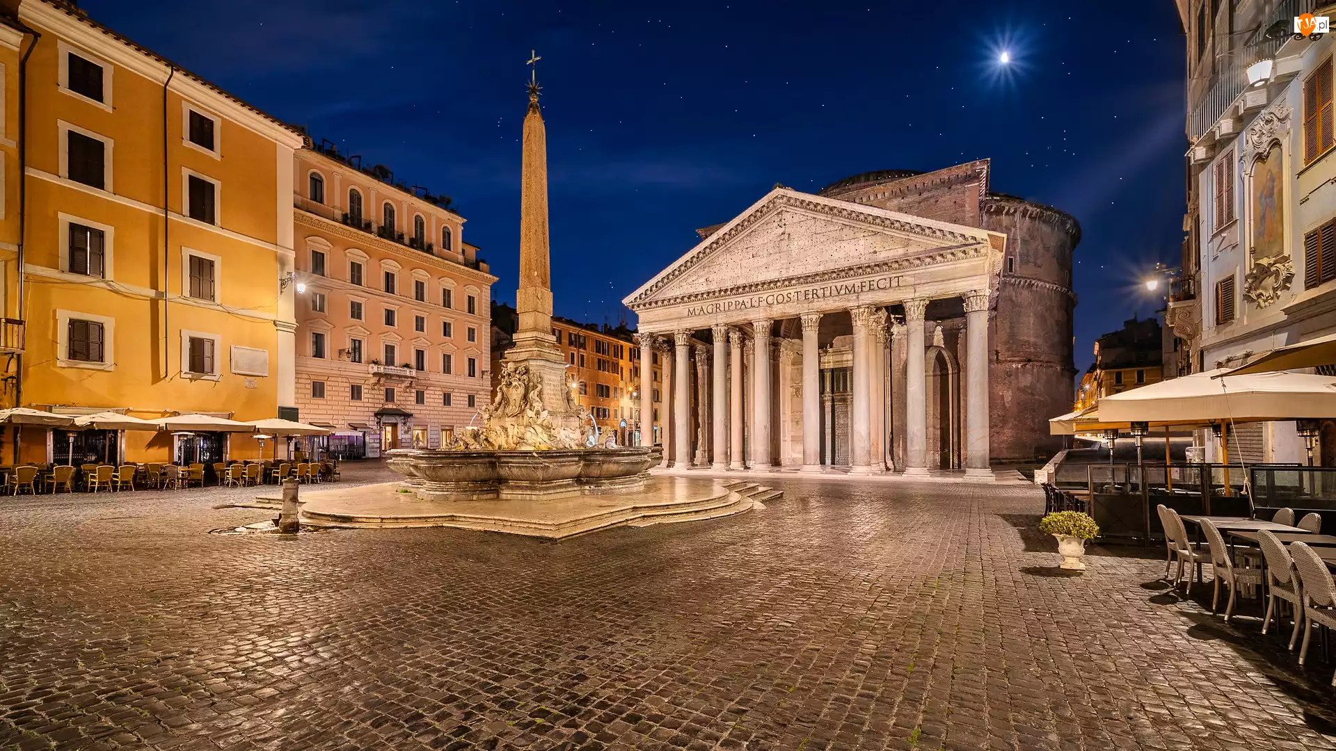 Plac, Piazza della Rotonda, Włochy, Panteon, Rzym, Fontanna Panteonu, Domy