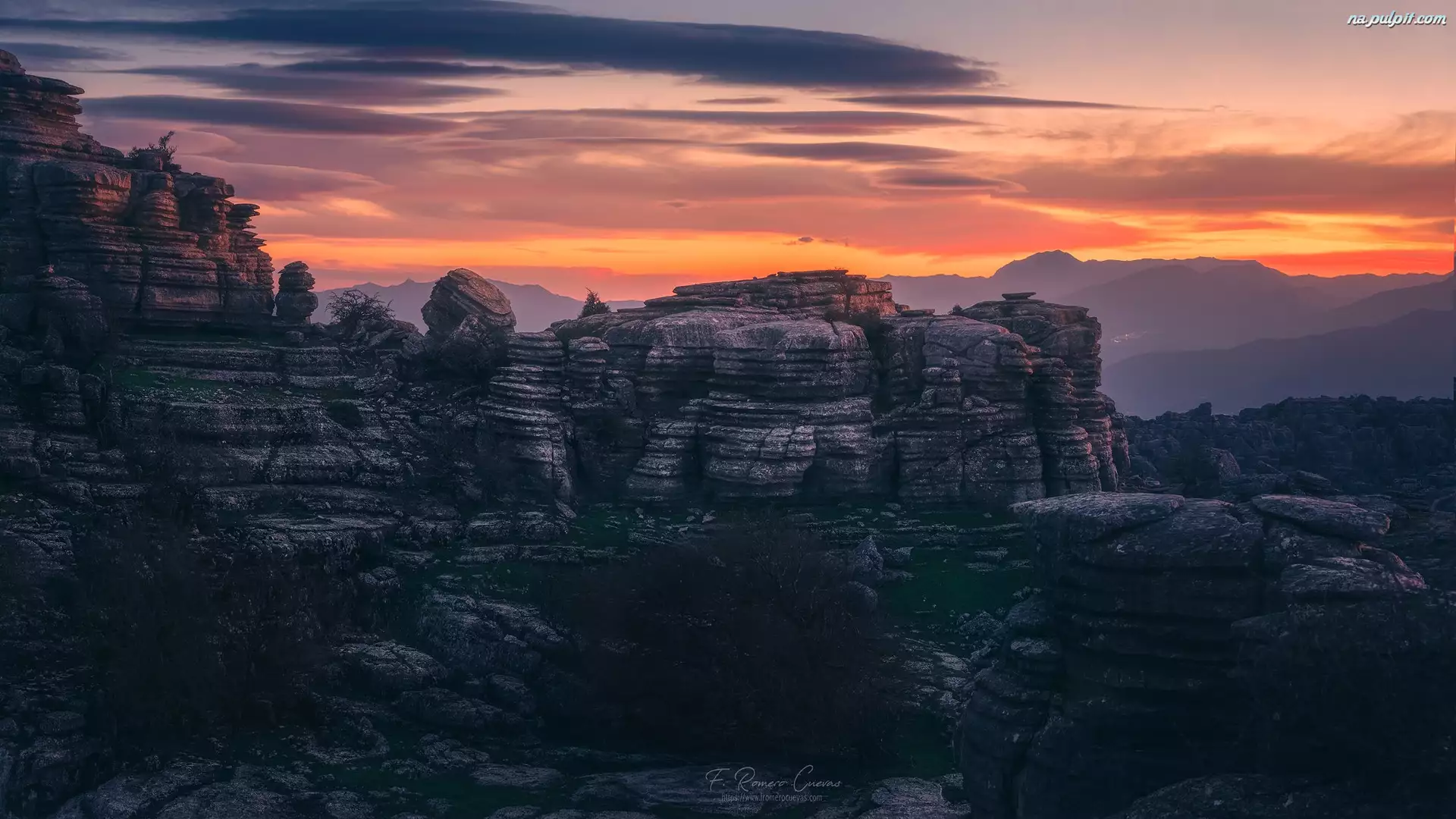 Formacja skalna, Góry, Hiszpania, Zachód słońca, Prowincja Malaga, Rezerwat Torcal de Antequera, Skały