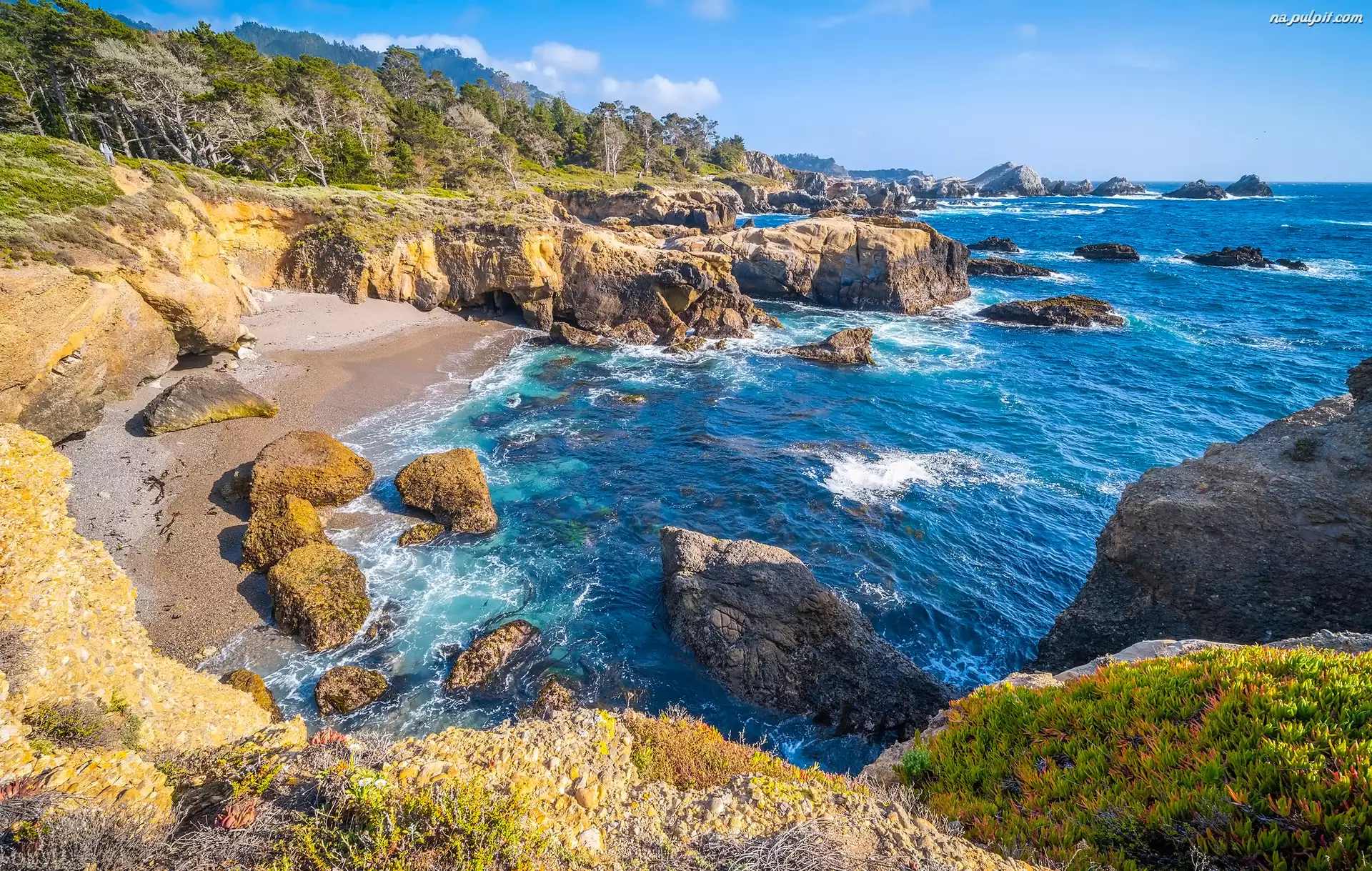 Point Lobos, Skały, Plaża, Kalifornia, Morze, Rezerwat przyrody, Stany Zjednoczone, Kamienie