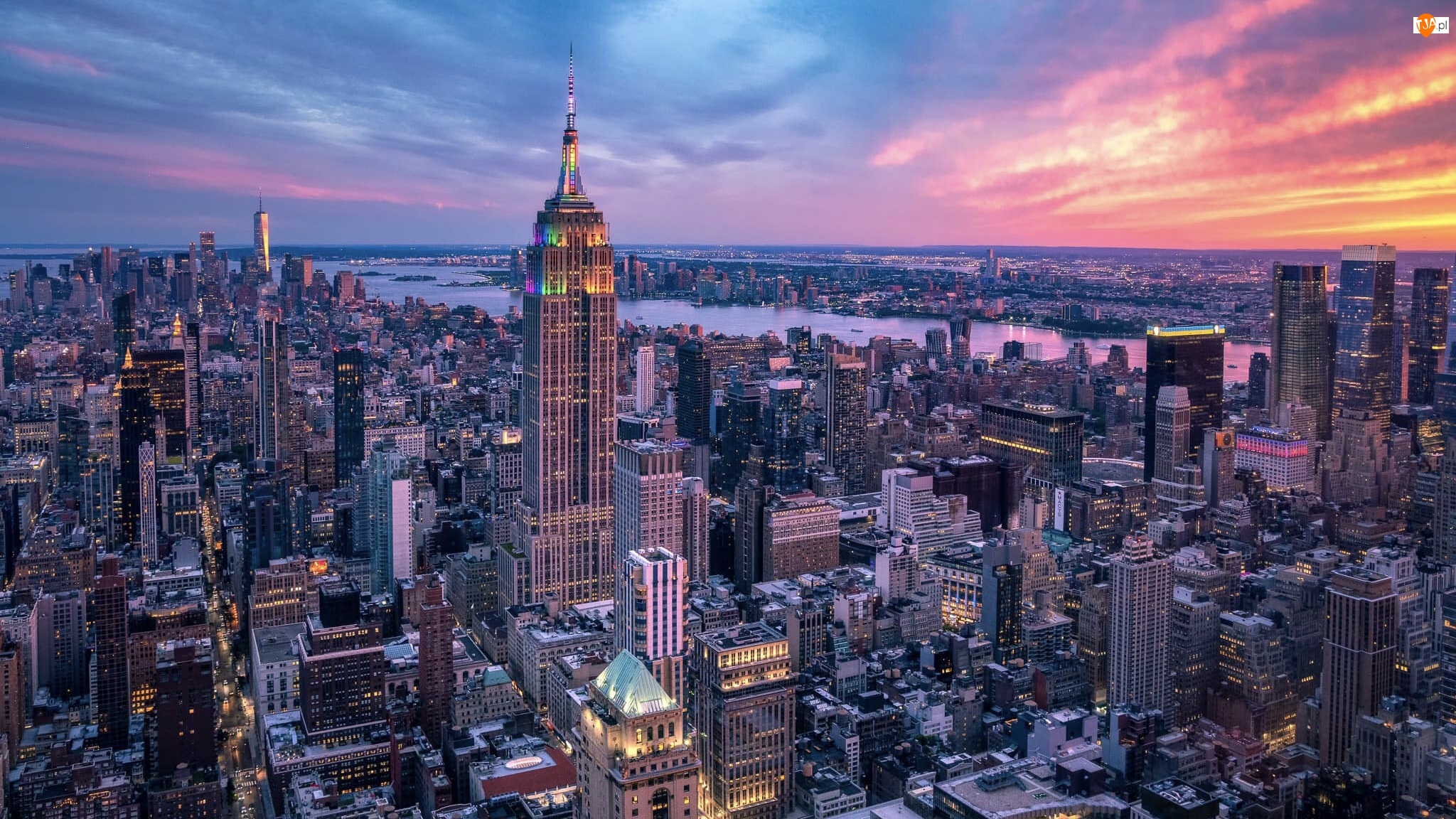 Nowy Jork, Wieżowce, Manhattan, Stany Zjednoczone, Hudson River, Rzeka, Empire State Building