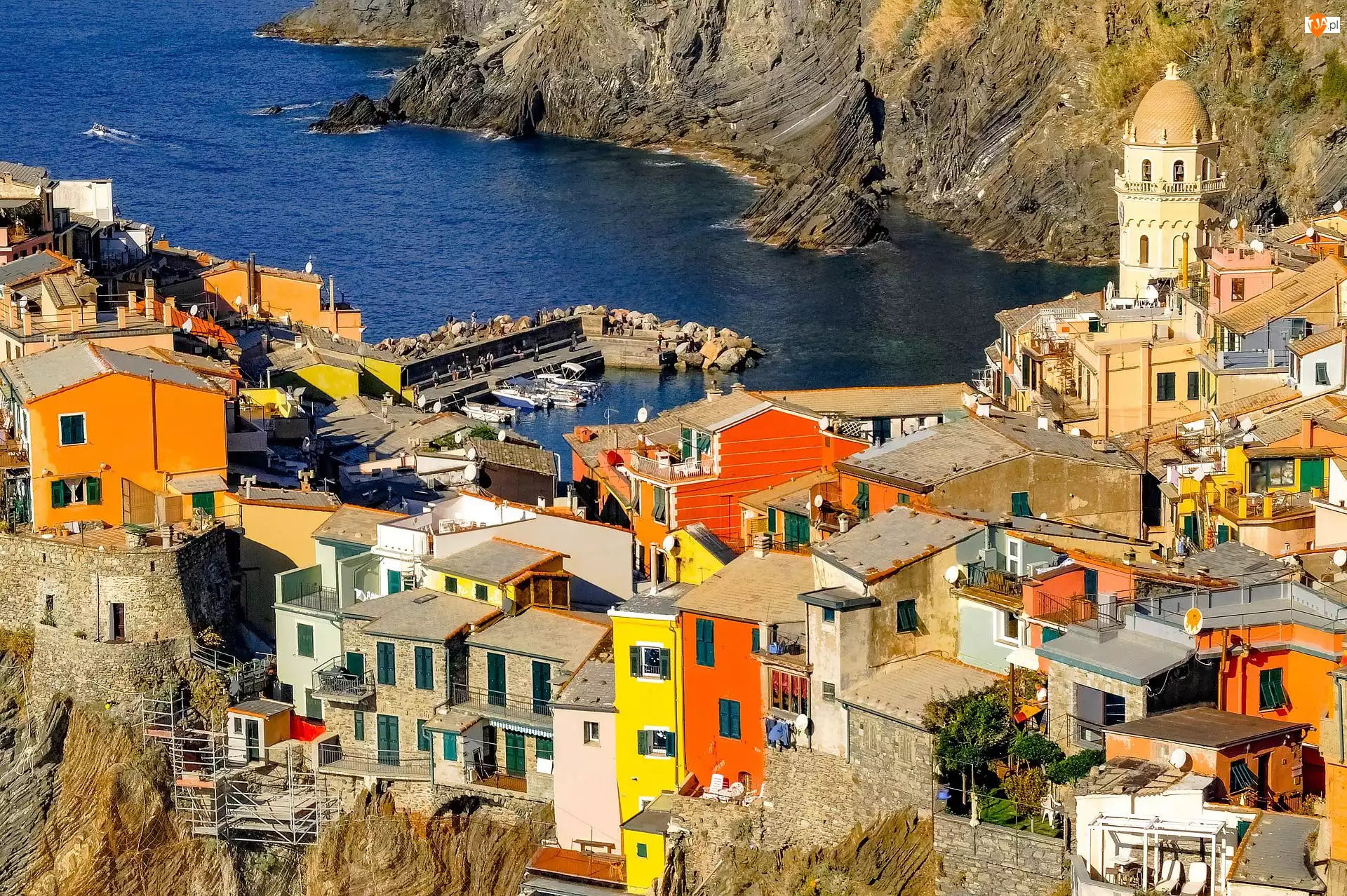 Domy, Kolorowe, Cinque Terre, Włochy, Morze Śródziemne, Vernazza