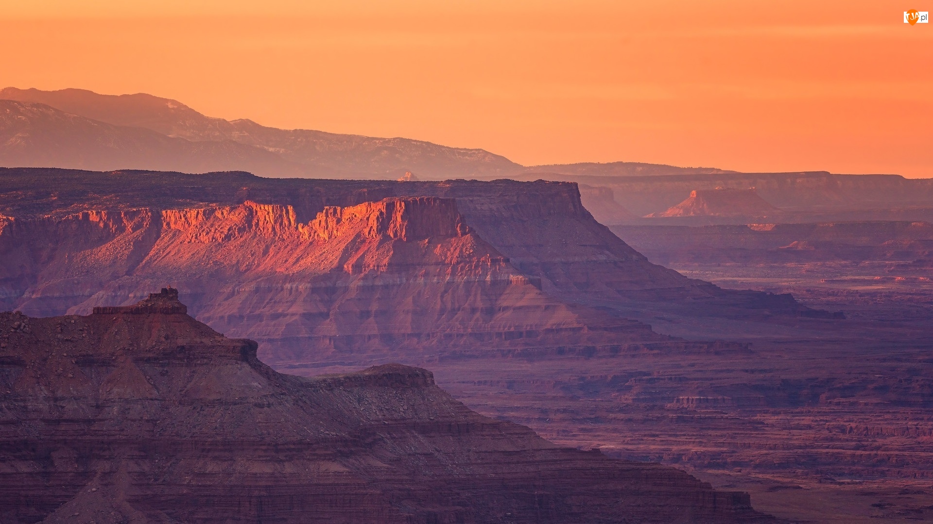 Park stanowy Dead Horse Point, Zachód słońca, Moab, Stany Zjednoczone, Skały, Utah