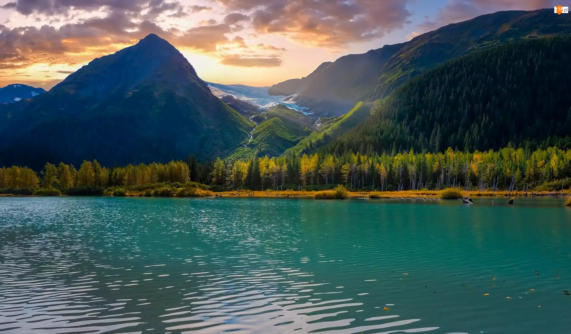 Alaska, Jezioro, Góry, Drzewa