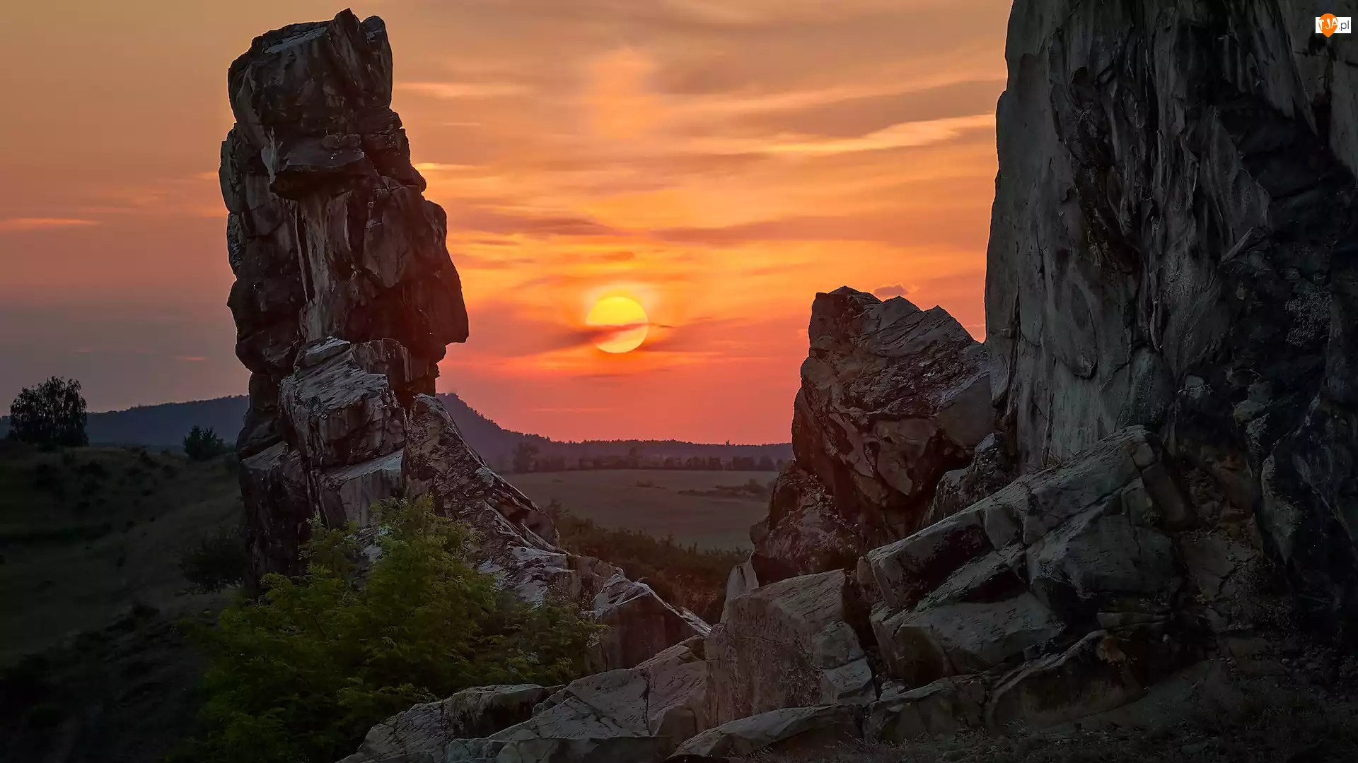 Skały, Formacja skalna, Niemcy, Wschód słońca, Saksonia-Anhalt, Okręg Harz, Teufelsmauer
