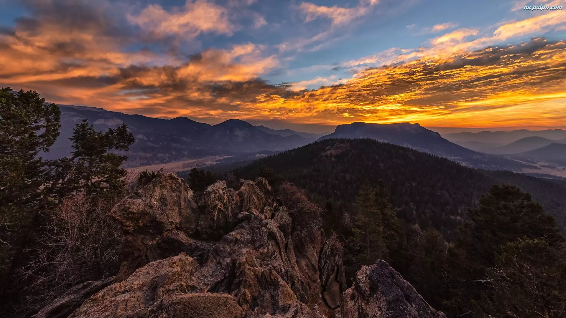 Park Narodowy Gór Skalistych, Stany Zjednoczone, Góry skaliste, Wschód słońca, Kolorado