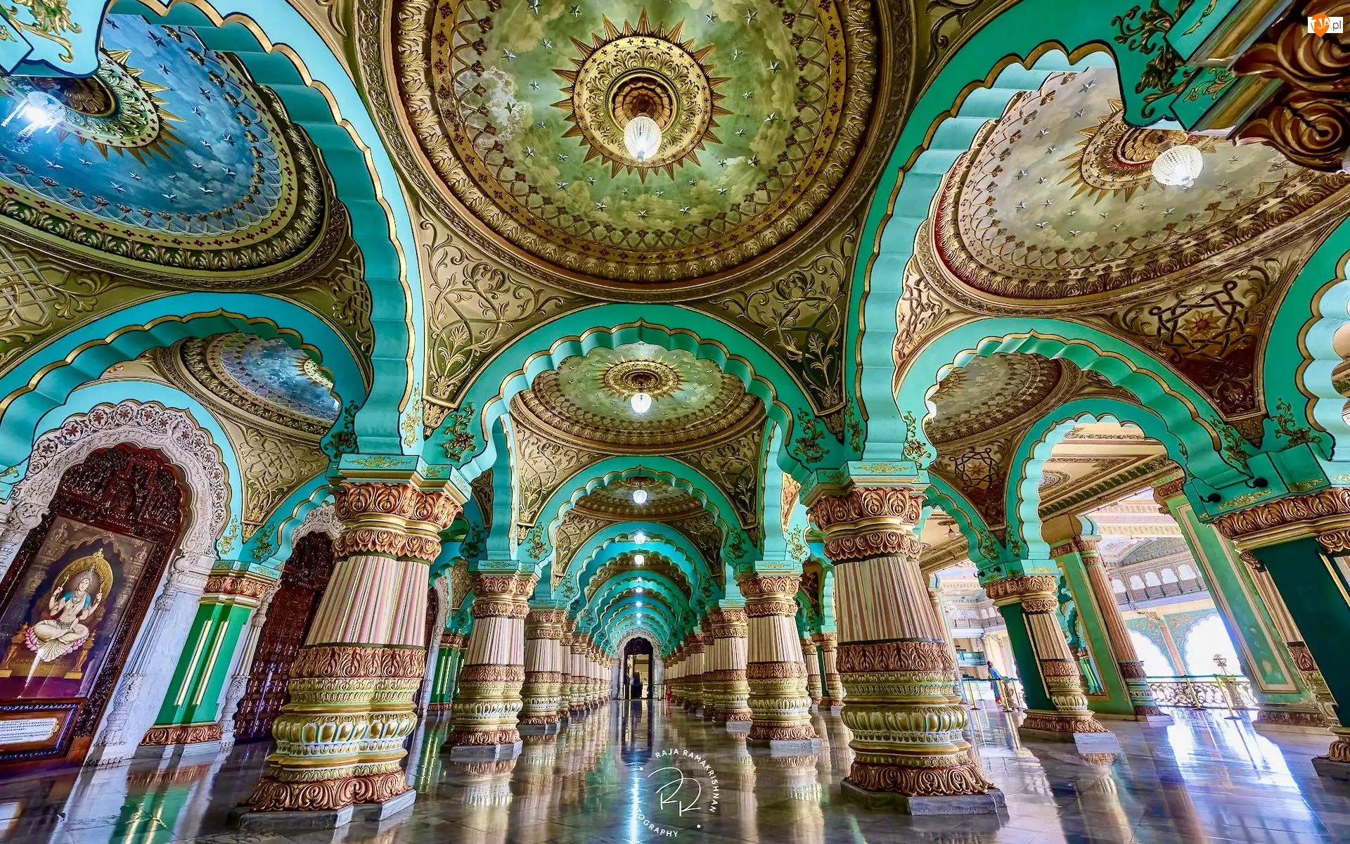 Durbar Hall, Wnętrze, Filary, Sala, Mysore, Indie, Mysore Palace, Pałac, Amba Vilas, Hol