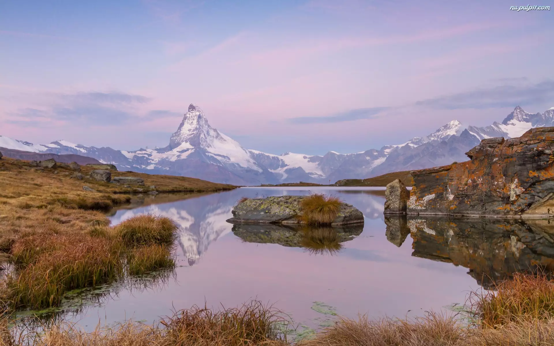 Szwajcaria, Trawa, Kamienie, Sucha, Góry, Jesień, Jezioro, Alpy, Stellisee Lake, Zermatt