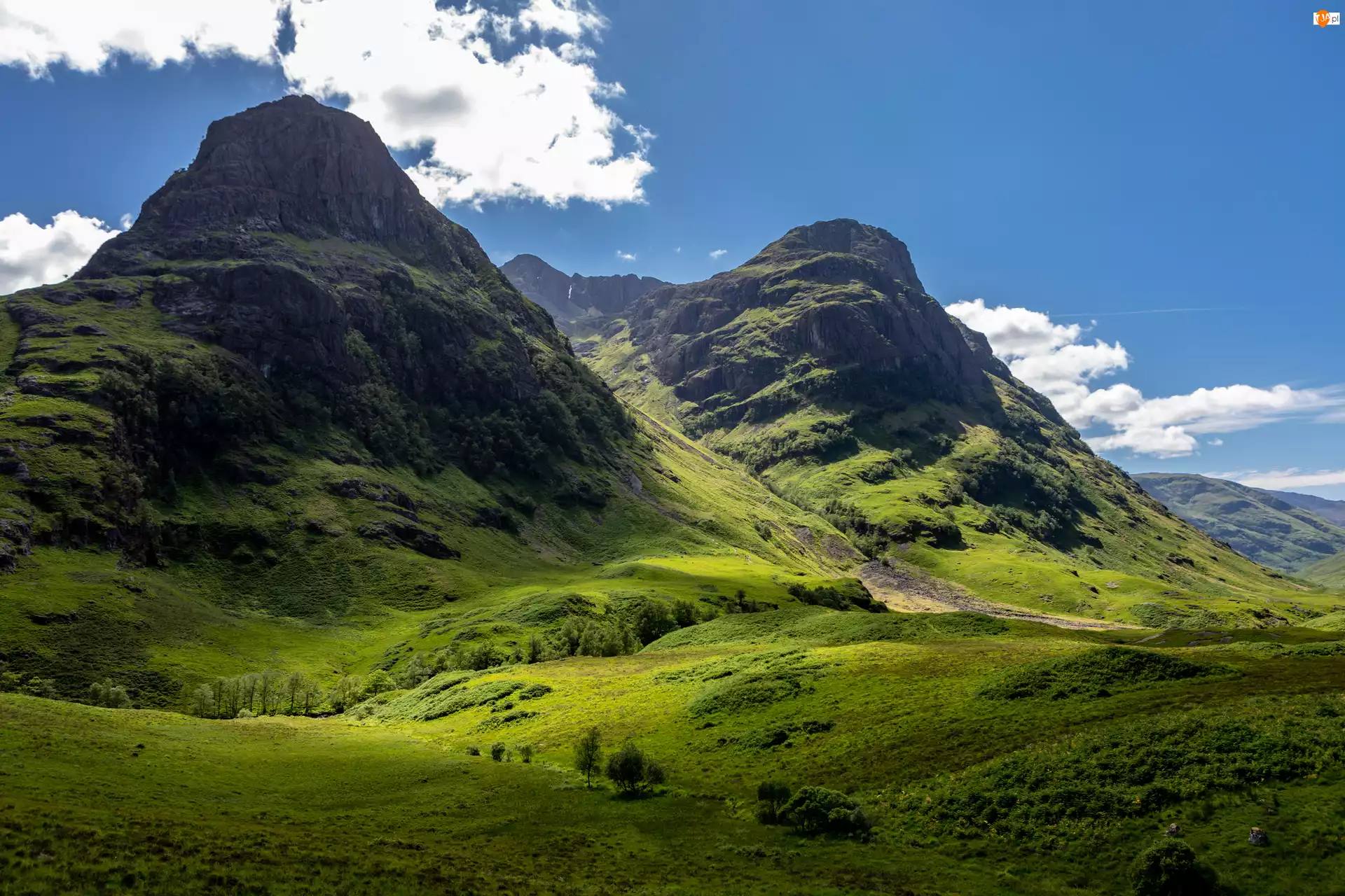Niebo, Glen Coe, Góry, Szkocja, Dolina