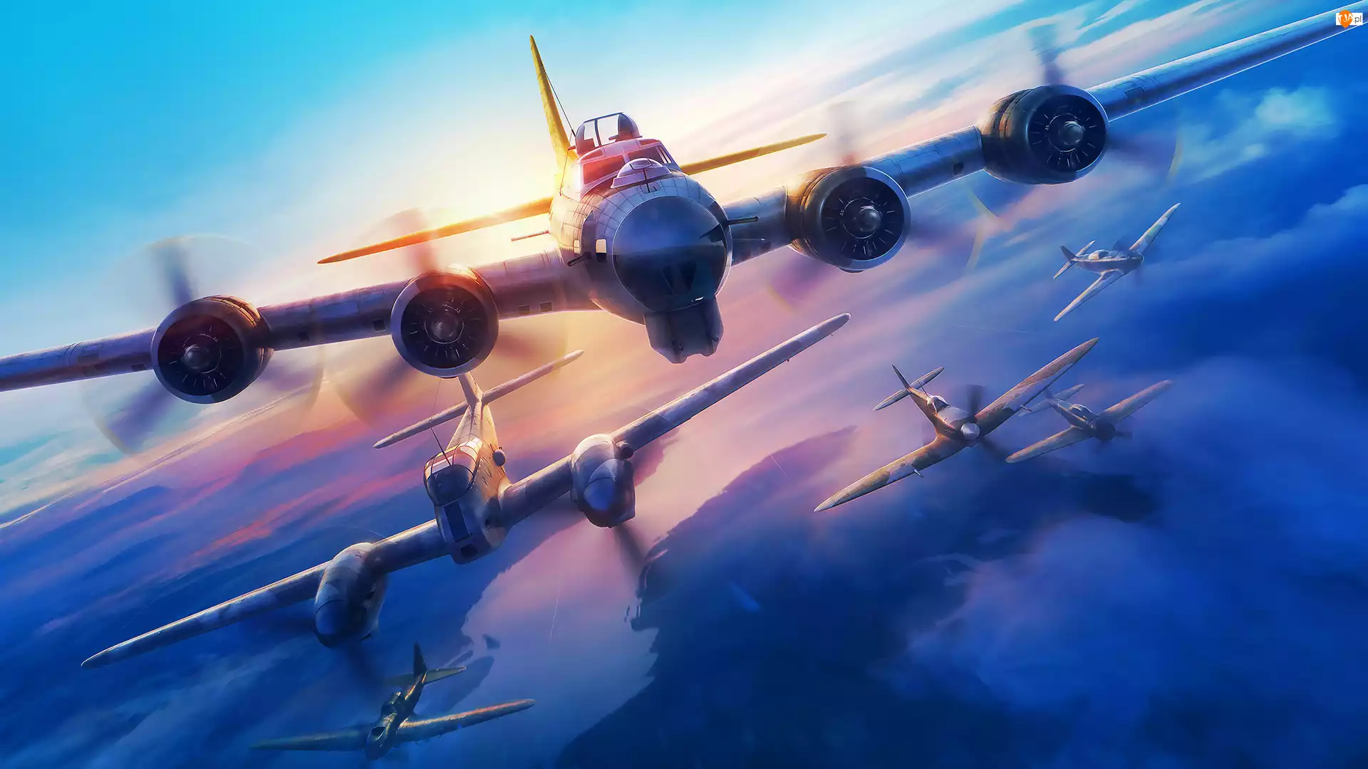 Samoloty, Niebo, World of Warplanes, Gra, Chmury