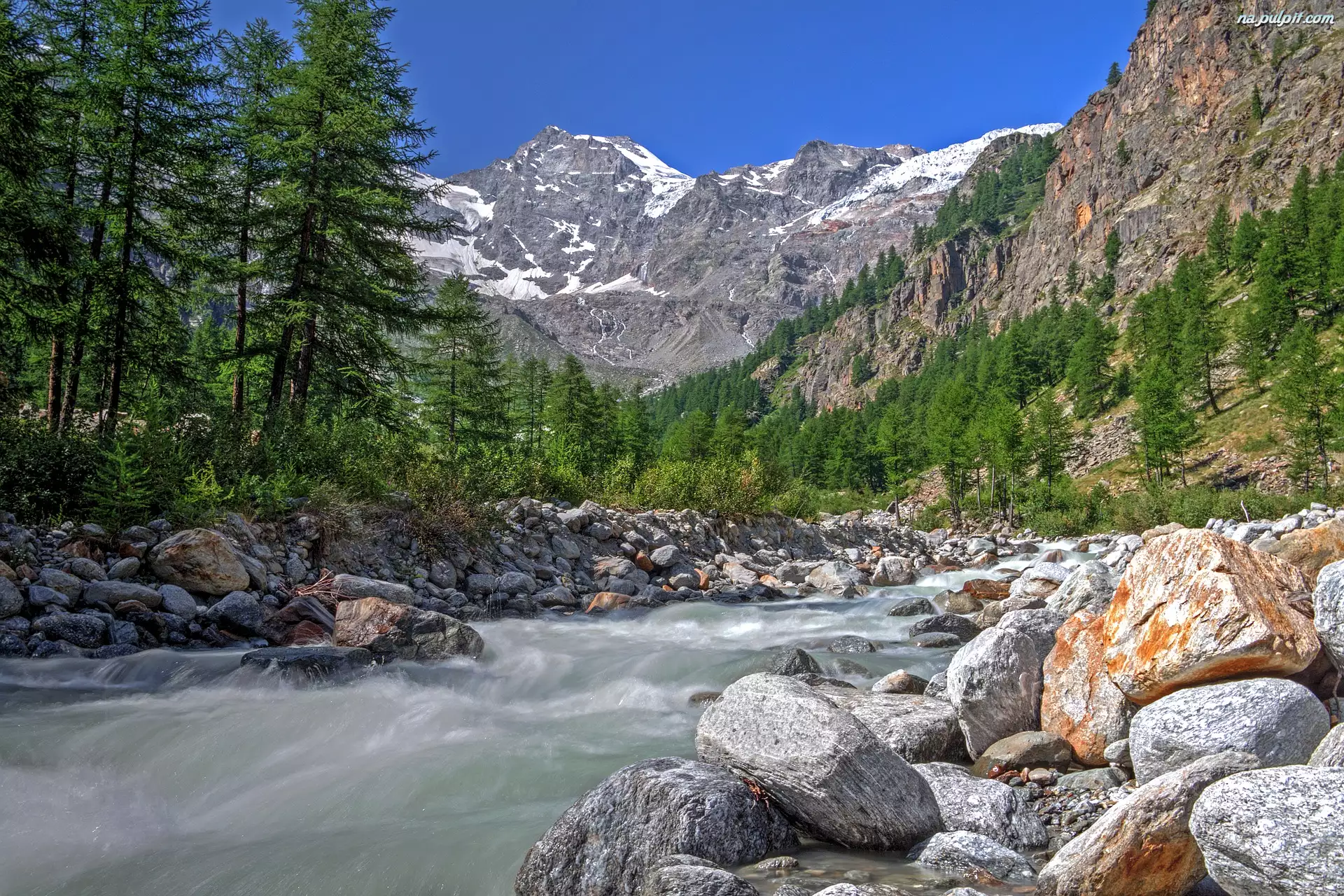 Kamienie, Rzeka, Włochy, Dolina Aosty, Park Narodowy Gran Paradiso, Alpy, Góry