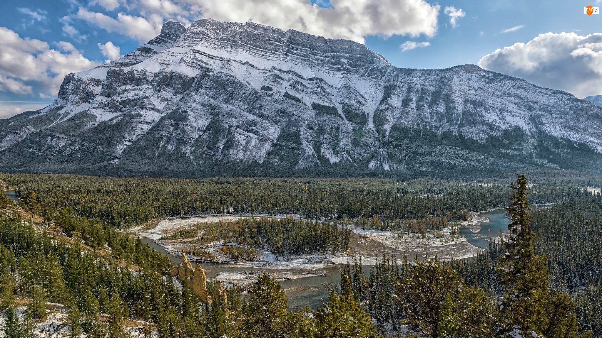 Mount Rundle, Rzeka, Kanada, Góra, Park Narodowy Banff, Lasy, Bow River