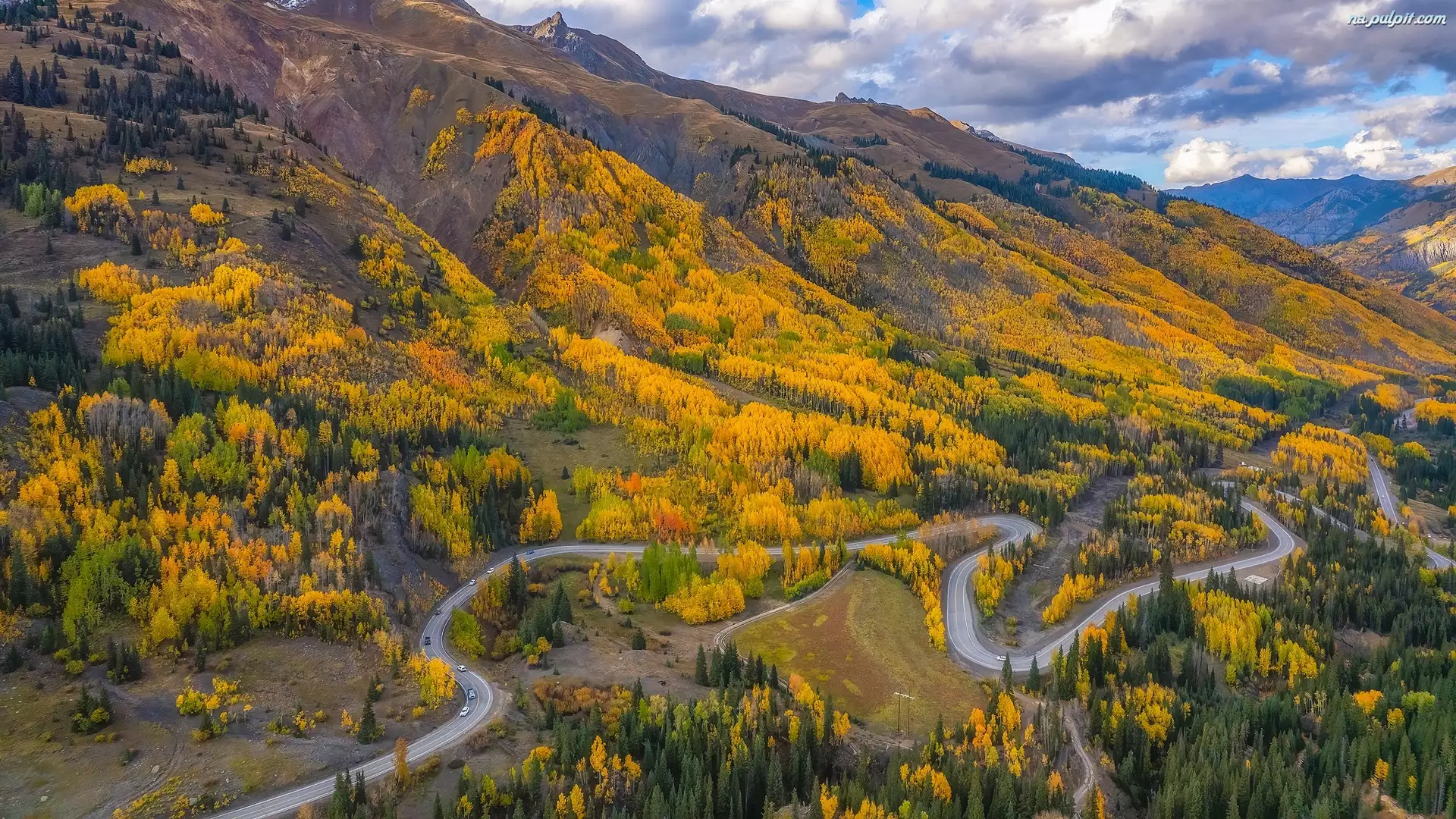 Ouray, Góry, Droga, Kolorado, Lasy, Million Dollar Highway US 550, Stany Zjednoczone, Jesień