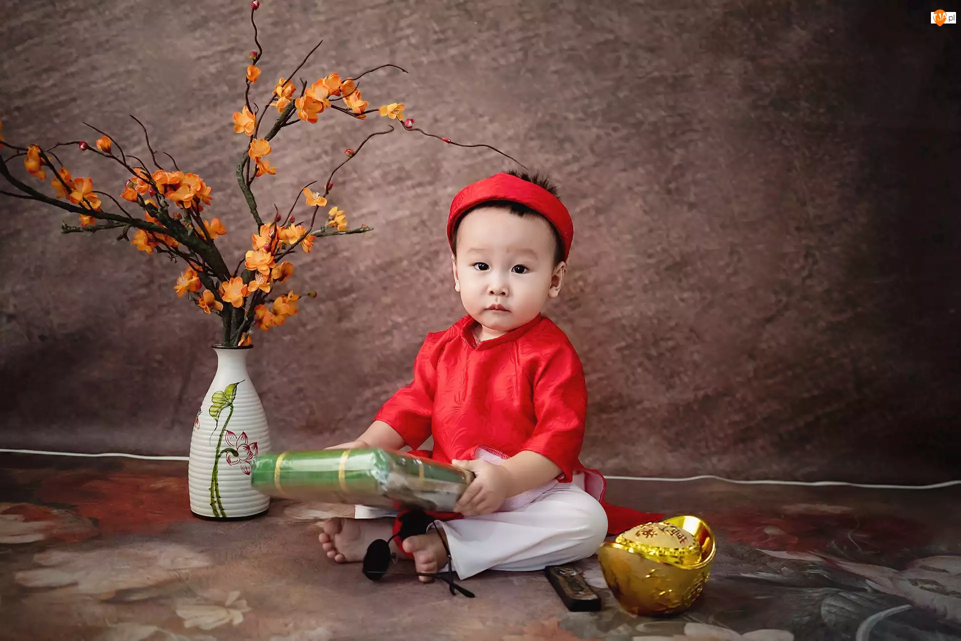 Tradycyjny, Dziecko, Aodai, Kwiaty, Strój, Wietnamski