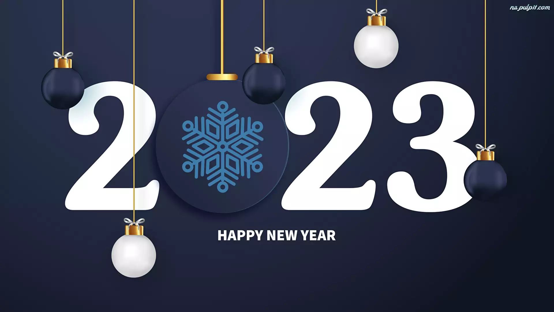 2023, Nowy Rok, Napis, 2D, Bombki, Happy New Year