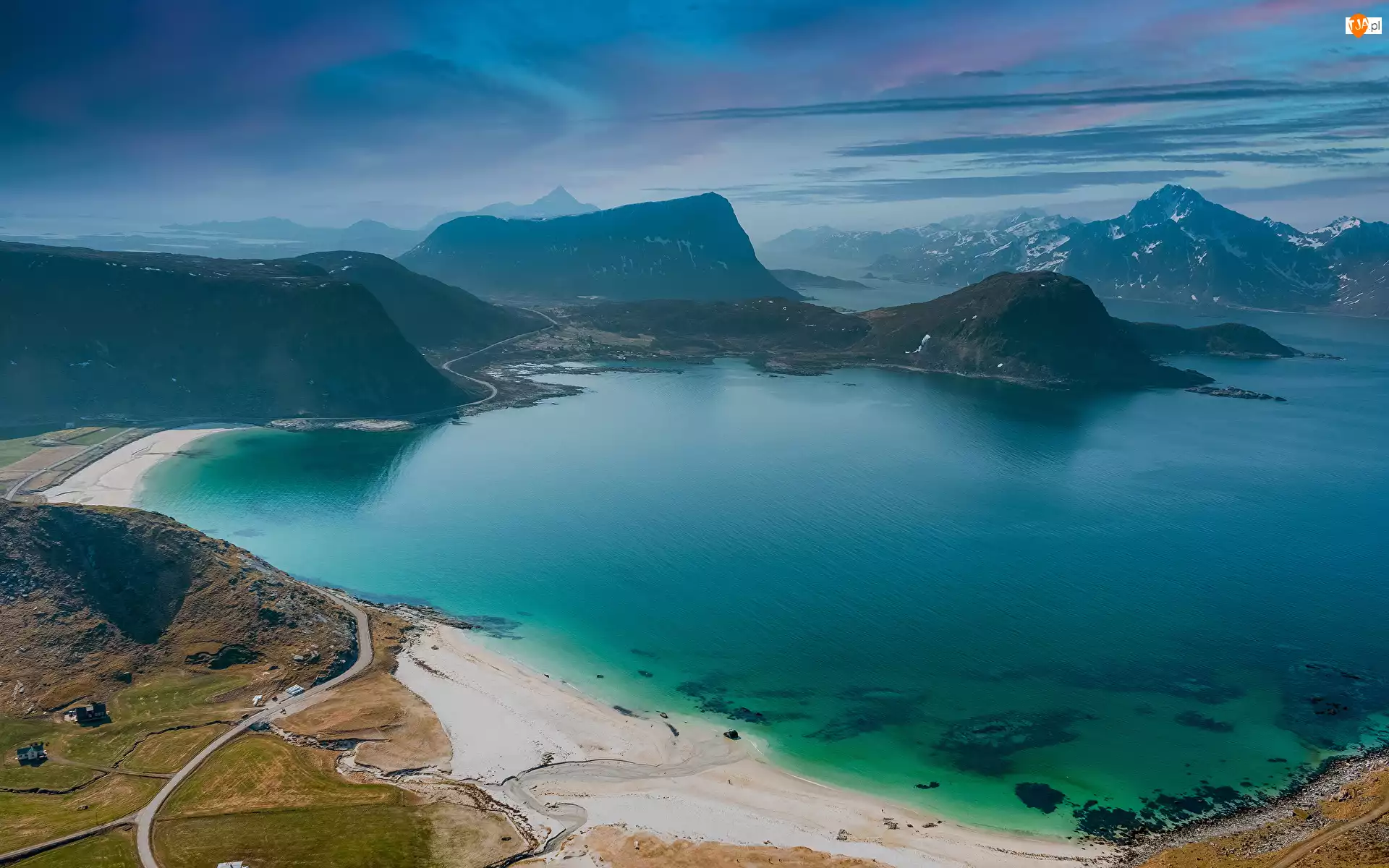 Wybrzeże, Norwegia, Lofoty, Góry, Morze, Plaża Haukland