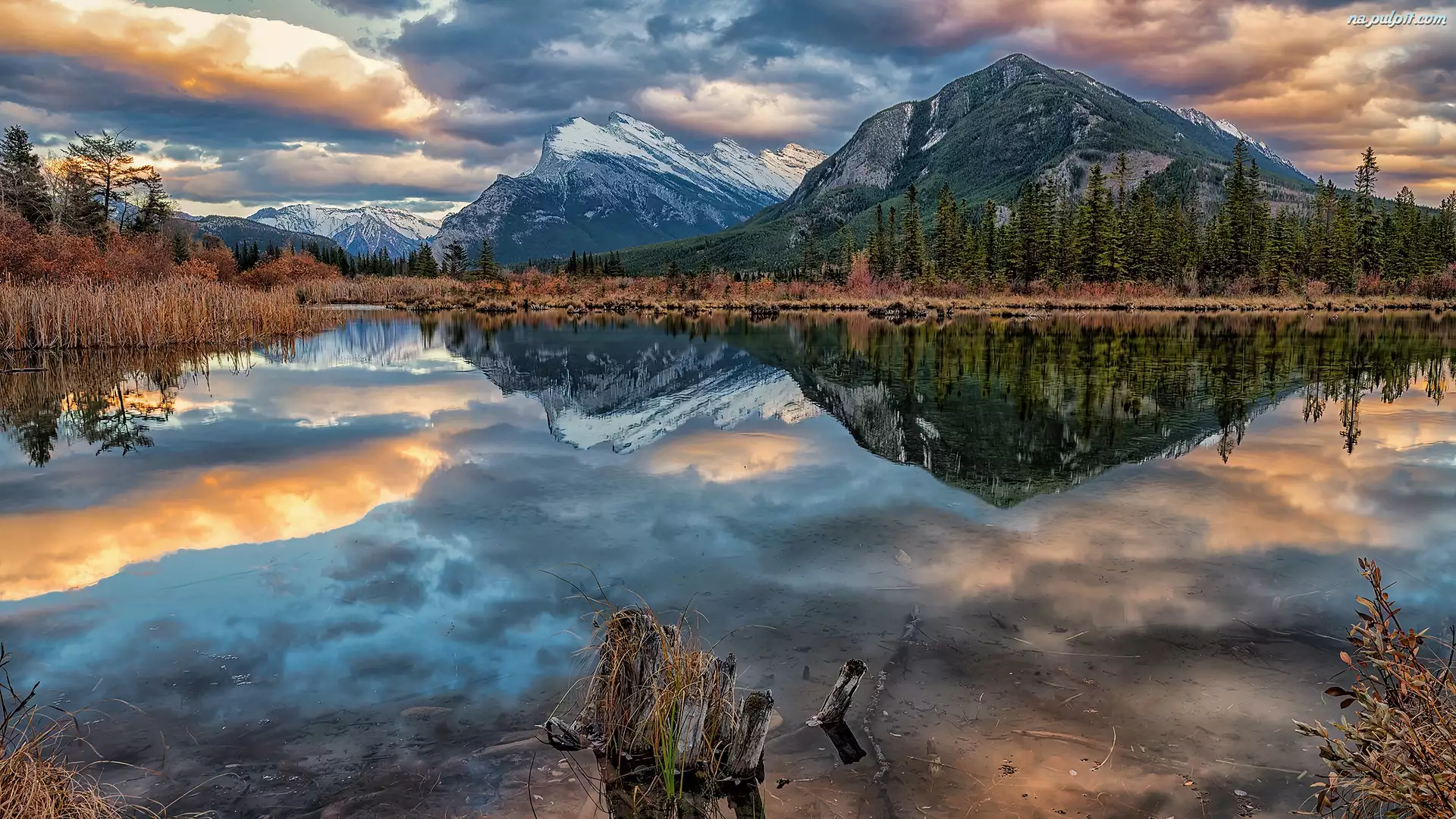 Park Narodowy Banff, Chmury, Vermilion Lake, Kanada, Jezioro, Mount Rundle, Góry