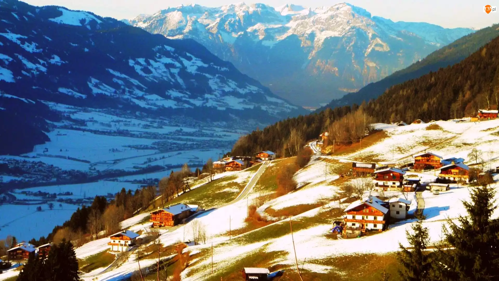 Lasy, Austria, Góry, Domy, Tyrol