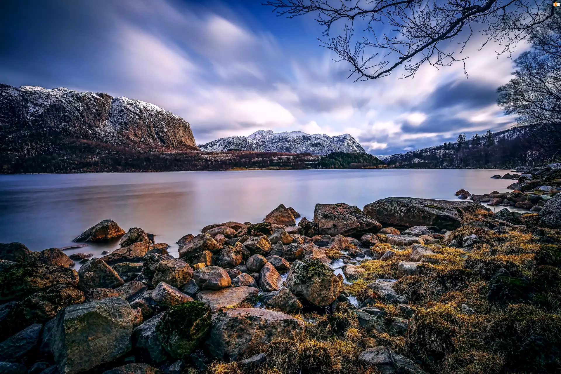 Norwegia, Góry, Jezioro, Kamienie