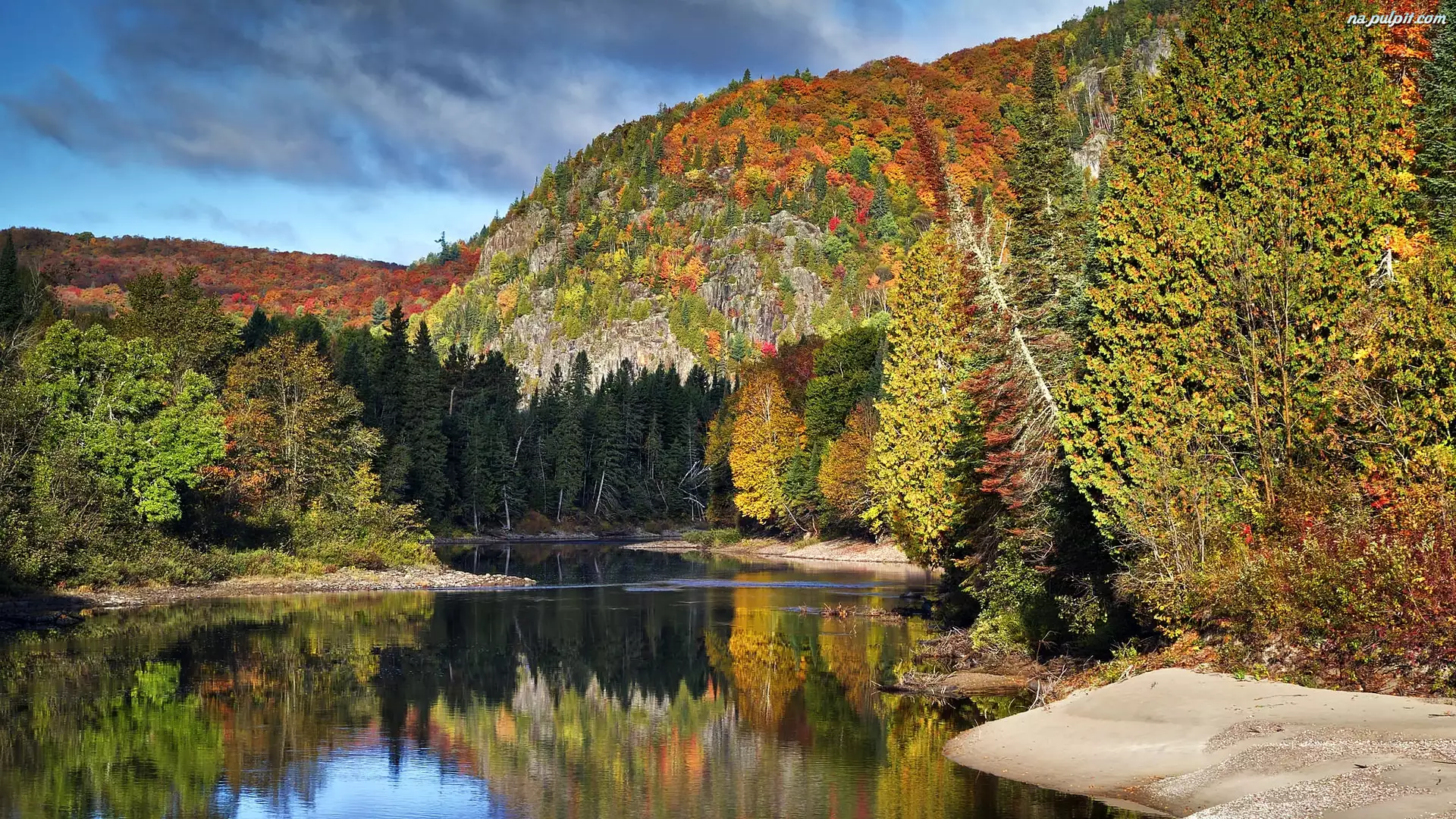 Lasy, Kanada, Rzeka, Góry, Jesień