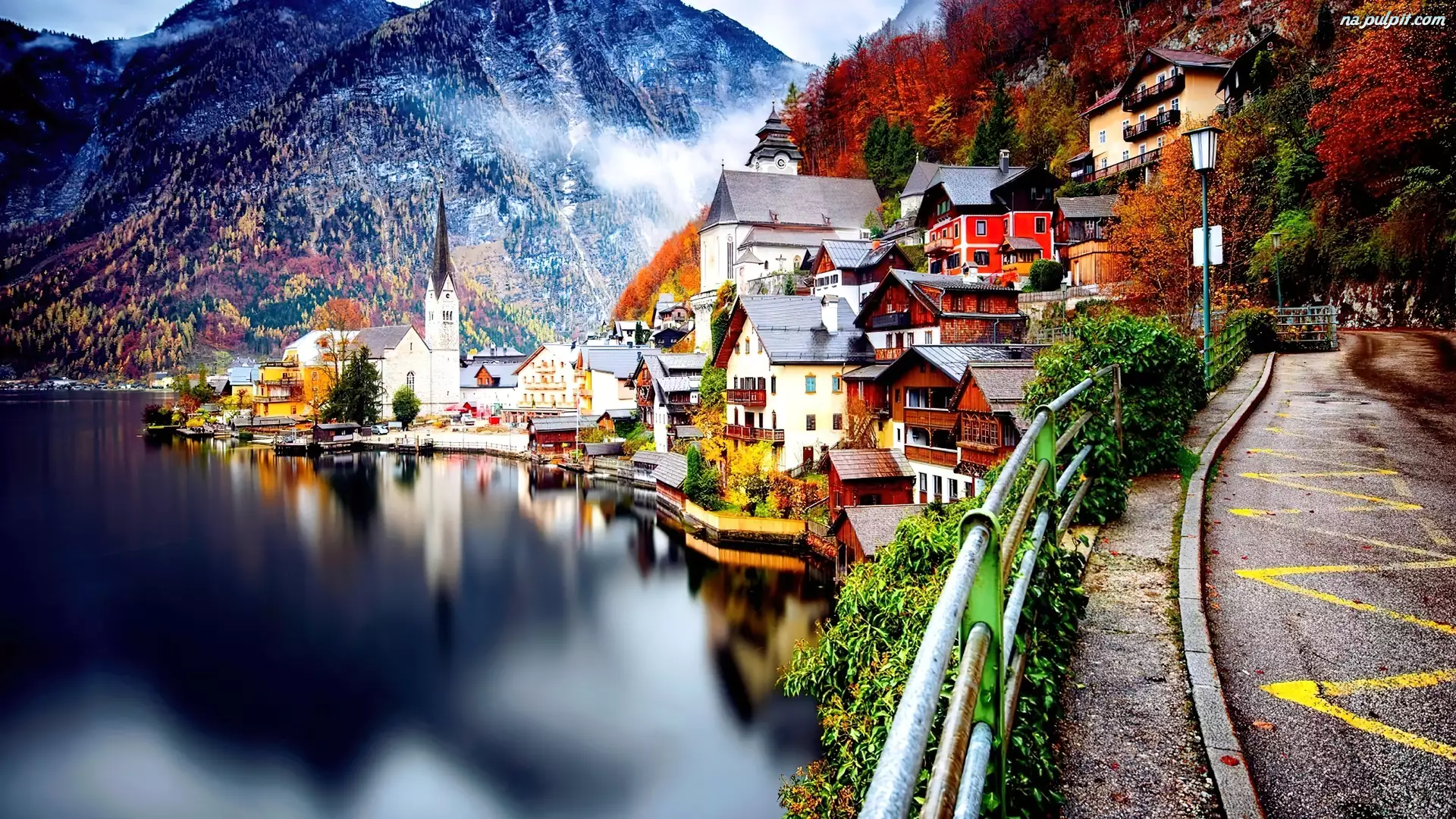 Jesień, Austria, Jezioro, Góry, Hallstatt