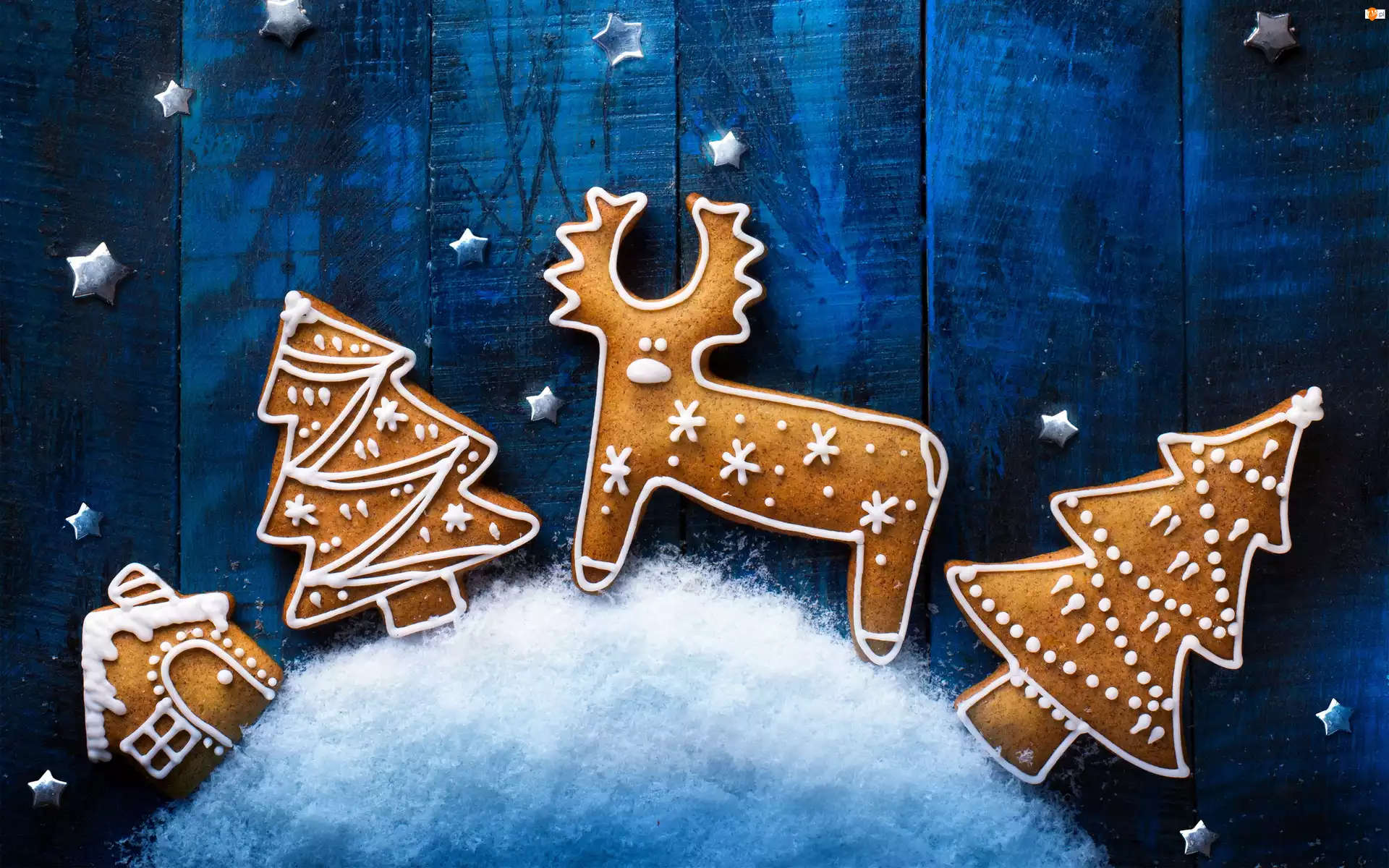 Ciasteczka, Kompozycja, Gwiazdki, Boże Narodzenie, Świąteczne, Śnieg