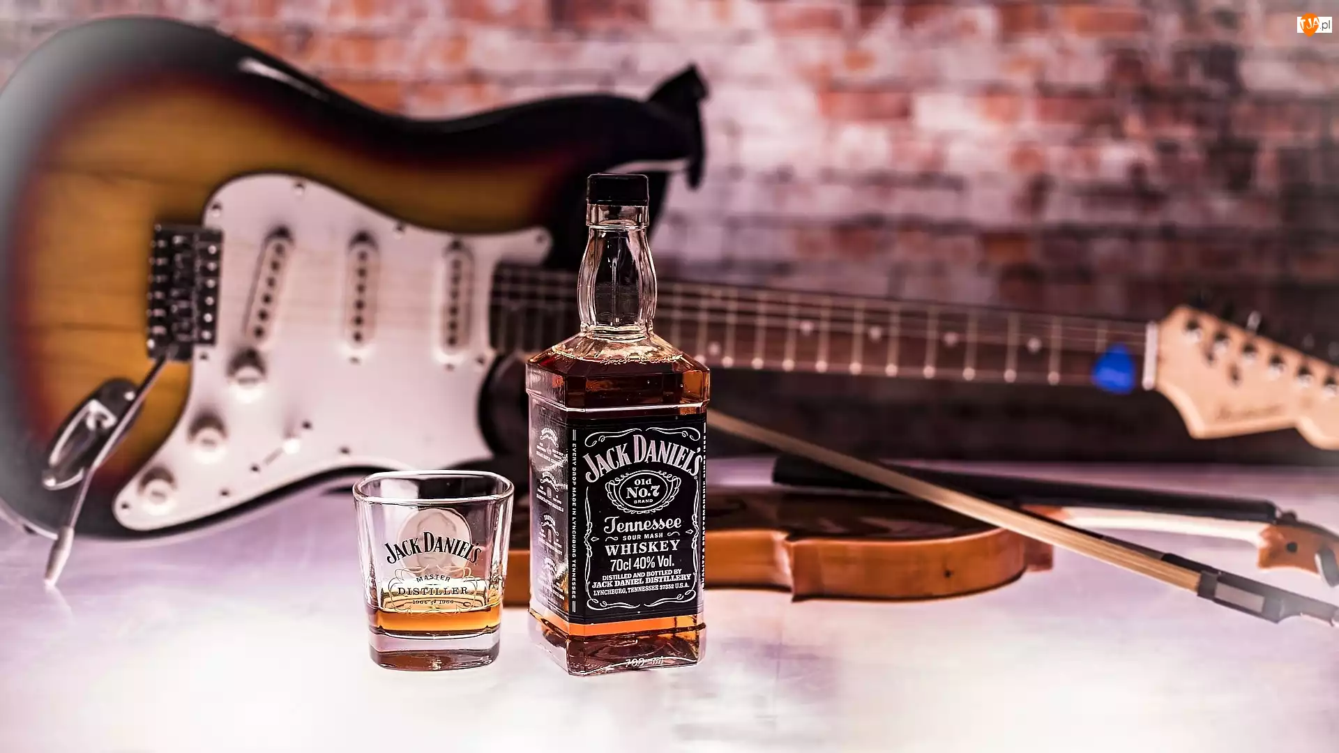 Jack Daniels, Whisky, Szklanka, Gitara, Butelka, Skrzypce