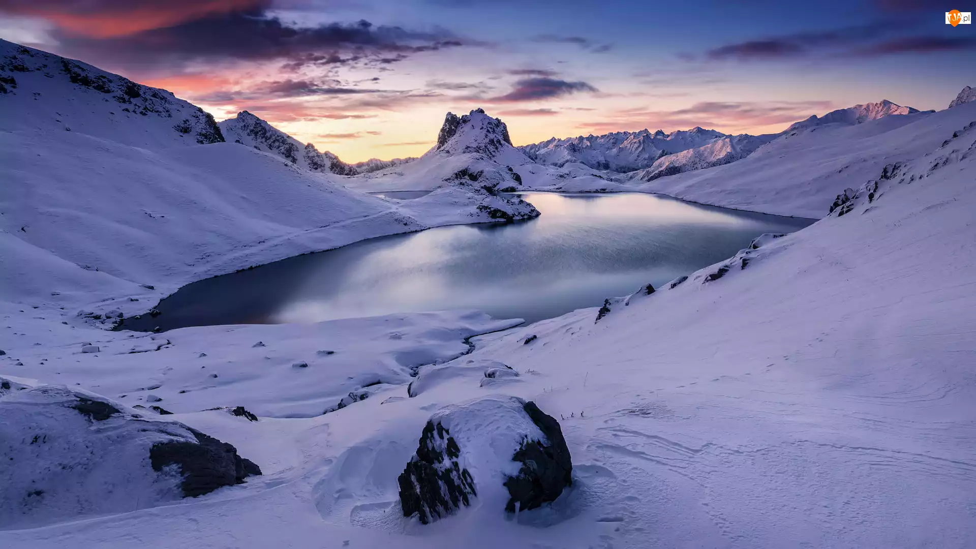 Jezioro, Lac de Roburent, Francja, Zima, Park Narodowy Mercantour, Alpy, Góry