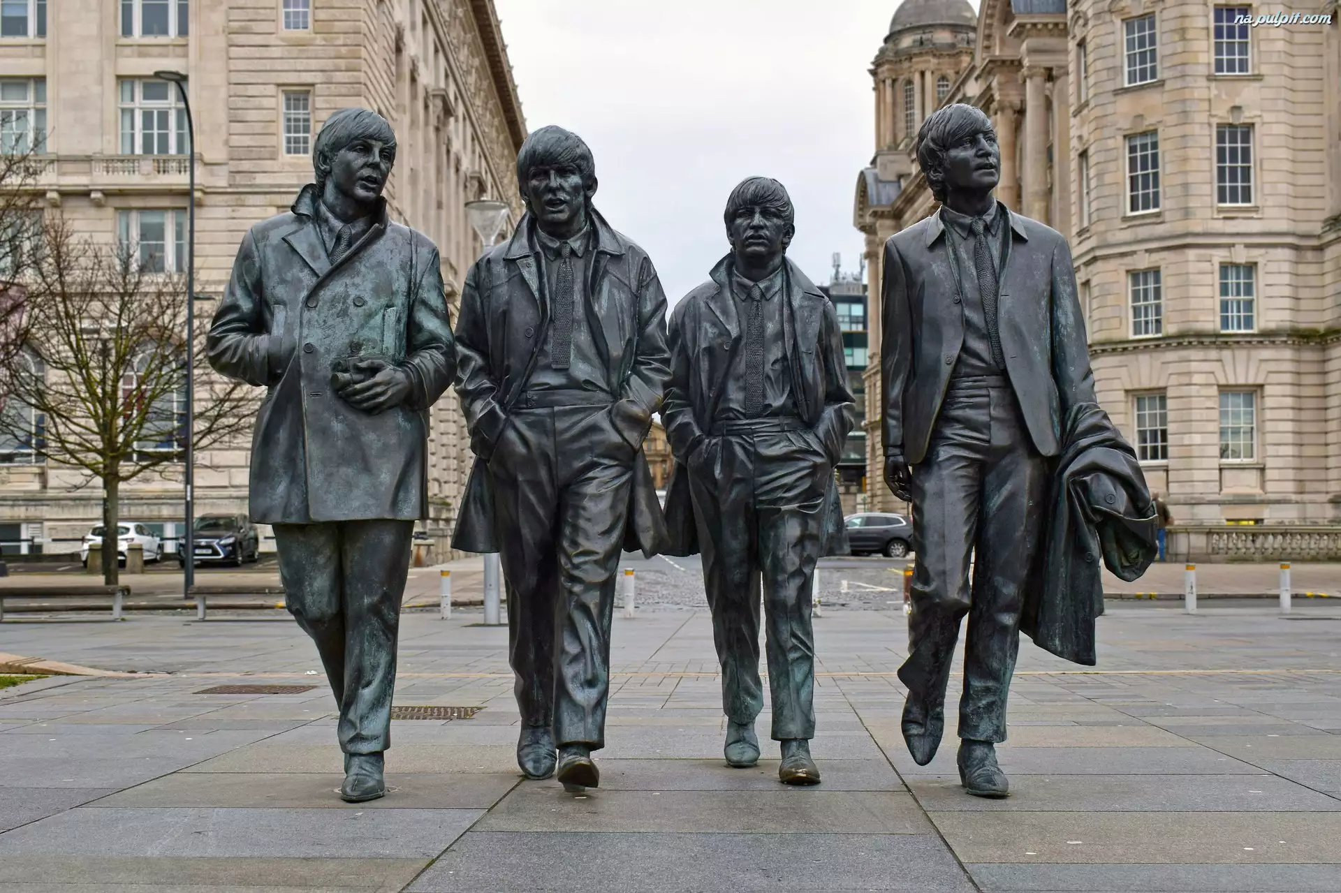 Ringo Starr, George Harrison, Paul McCartney, The Beatles, Anglia, Wielka Brytania, Domy, Liverpool, Pomnik, John Lennon
