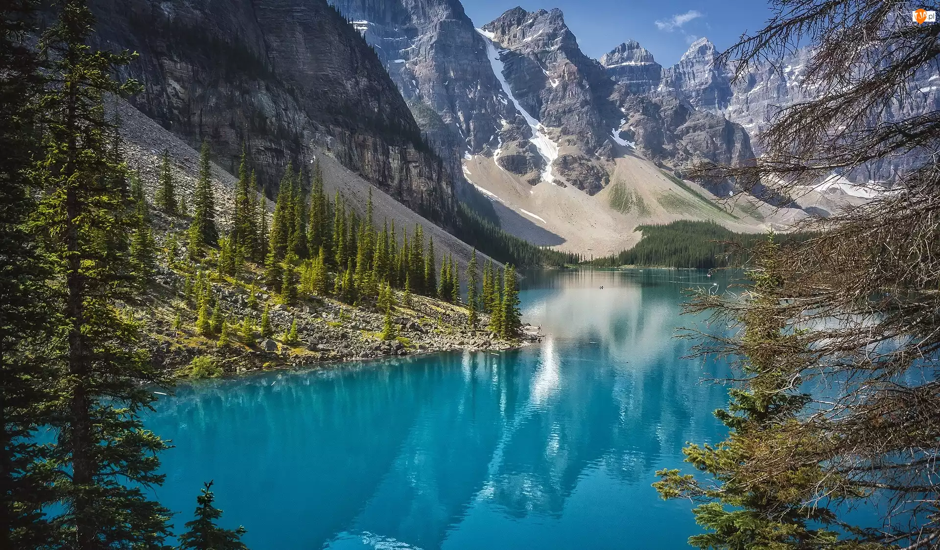 Góry, Drzewa, Park Narodowy Banff, Kanada, Jezioro Moraine