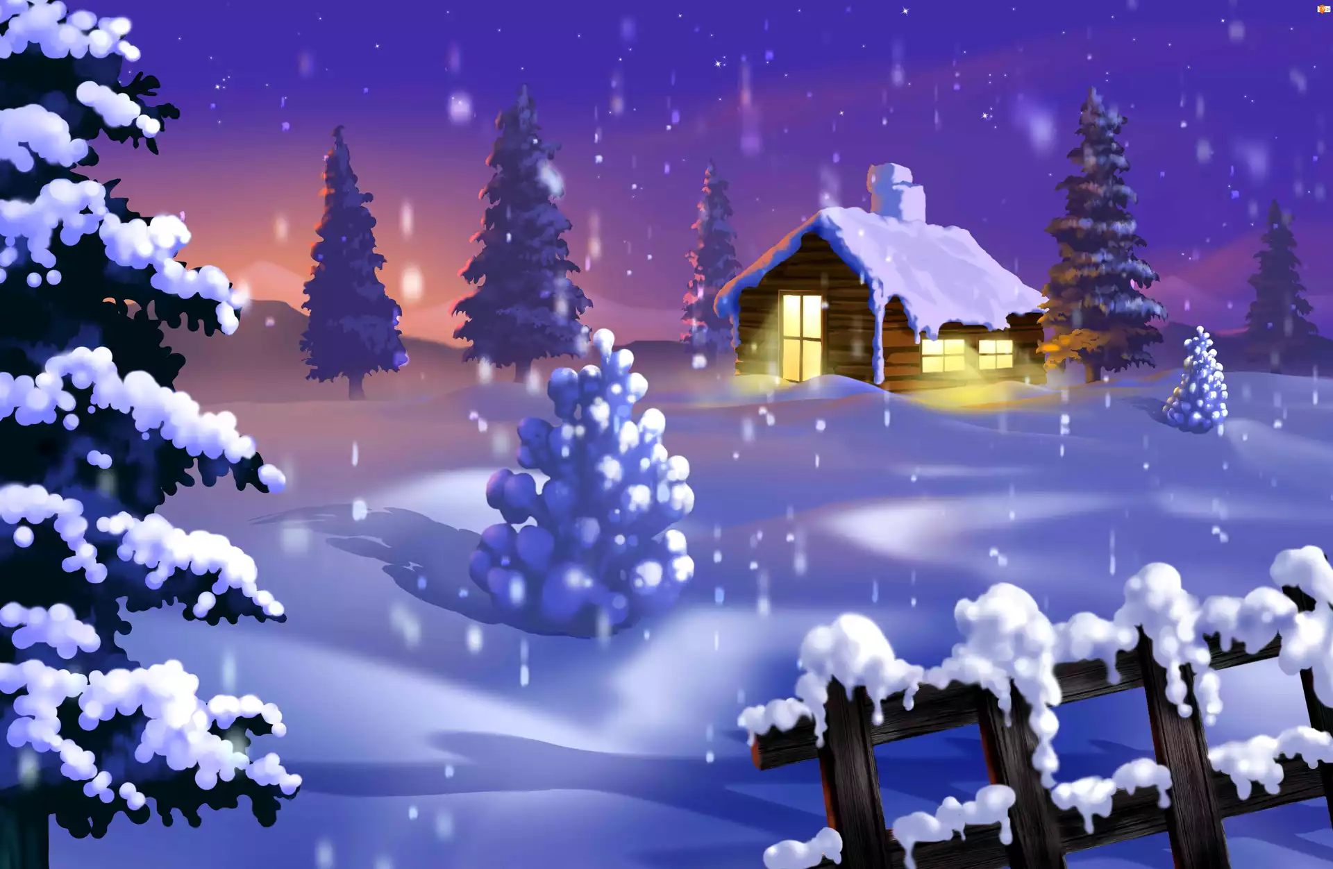 Grafika 2D, Zima, Śnieg, Dom