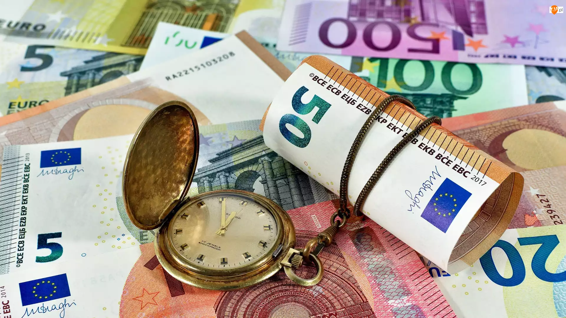 Kieszonkowy, Pieniądze, Euro, Zegarek