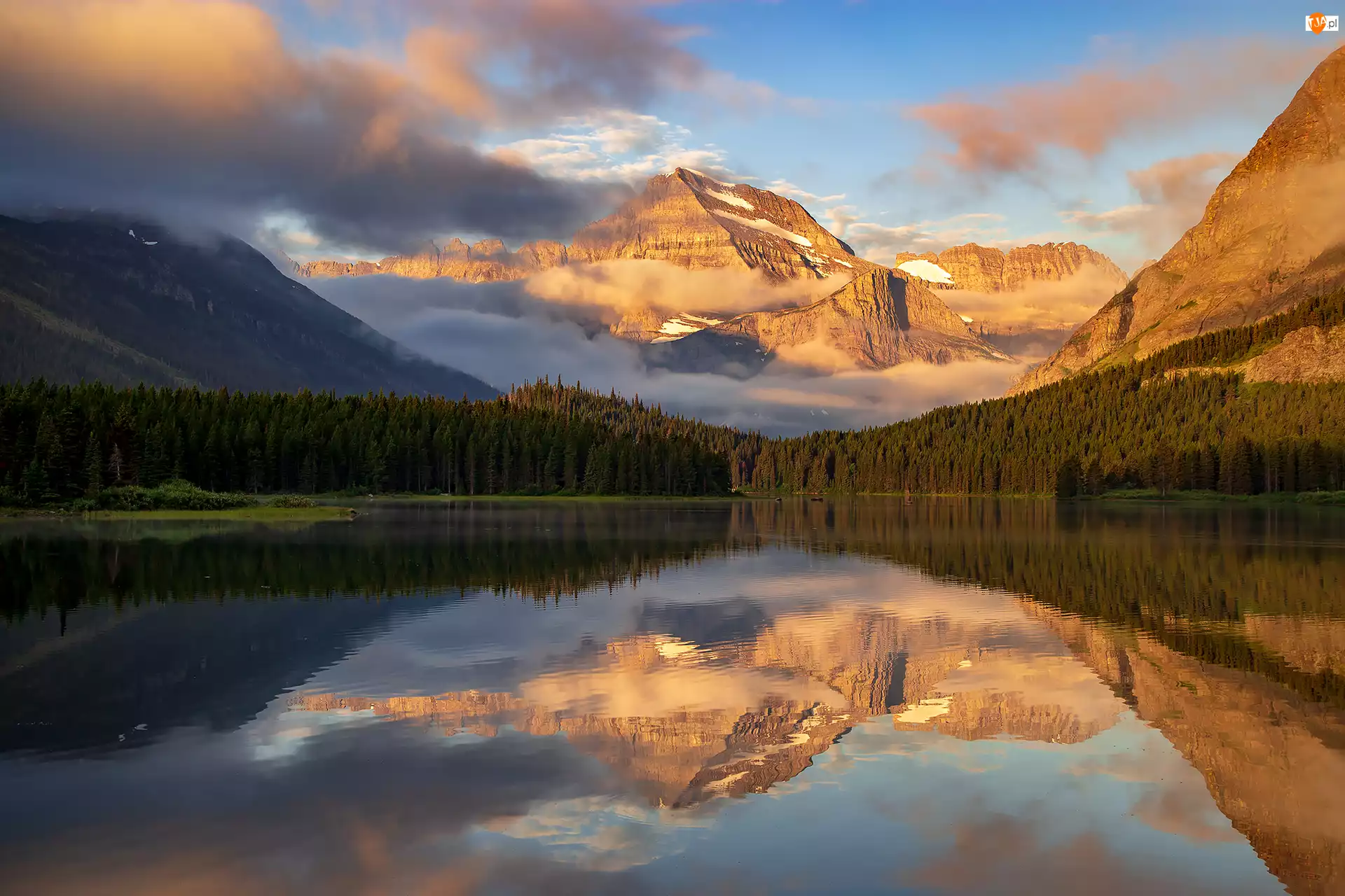 Park Narodowy Glacier, Góry, Stan Montana, Stany Zjednoczone, Jezioro Swiftcurrent Lake