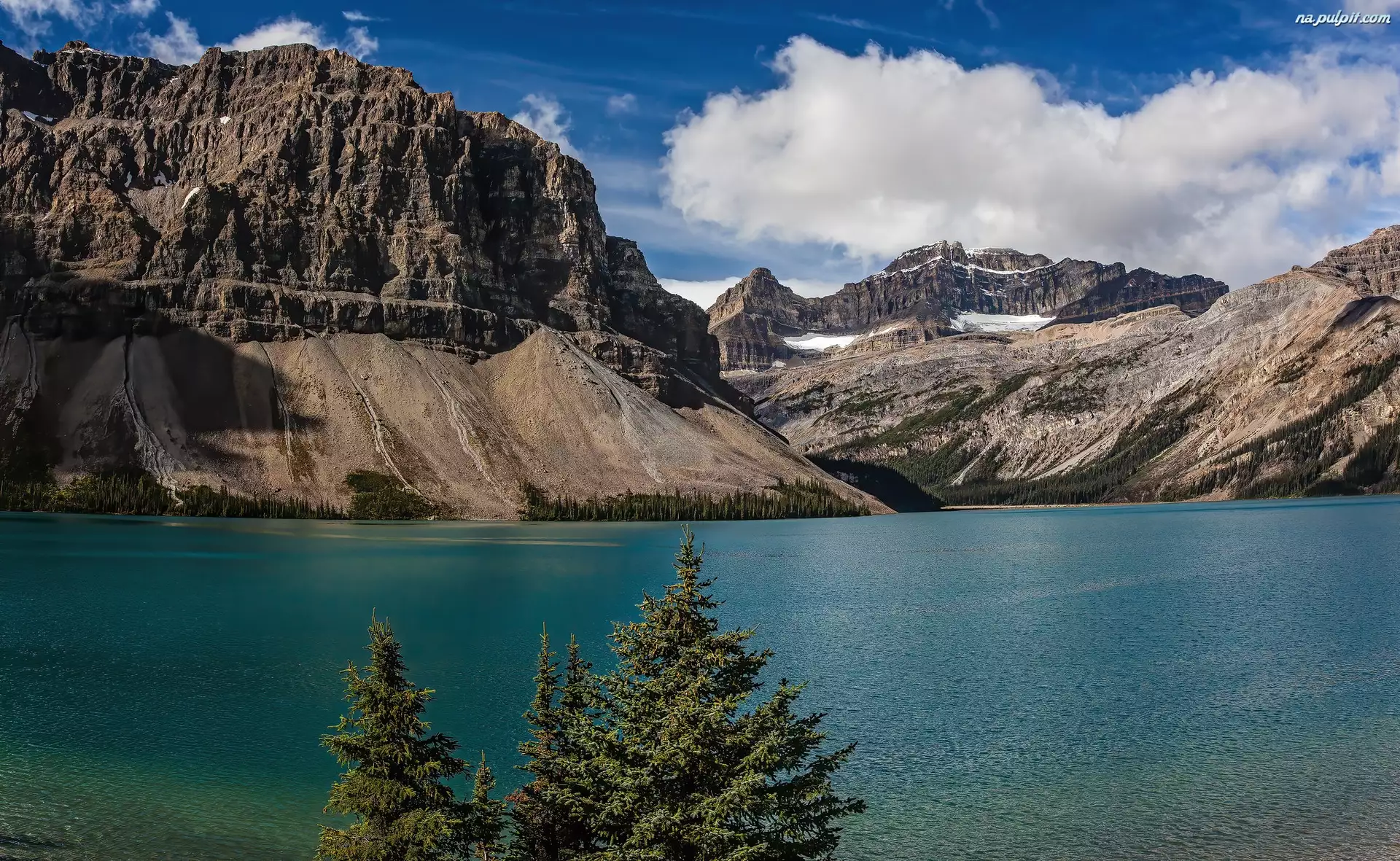 Kanada, Góra, Alberta, Odbicie, Park Narodowy Banff, Crowfoot Mountain, Jezioro, Góry Skaliste, Bow Lake