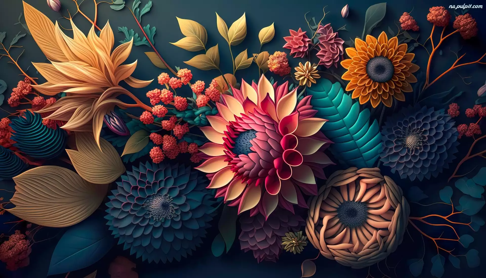 Grafika AI, Egzotyczne, Kolorowe, Kwiaty