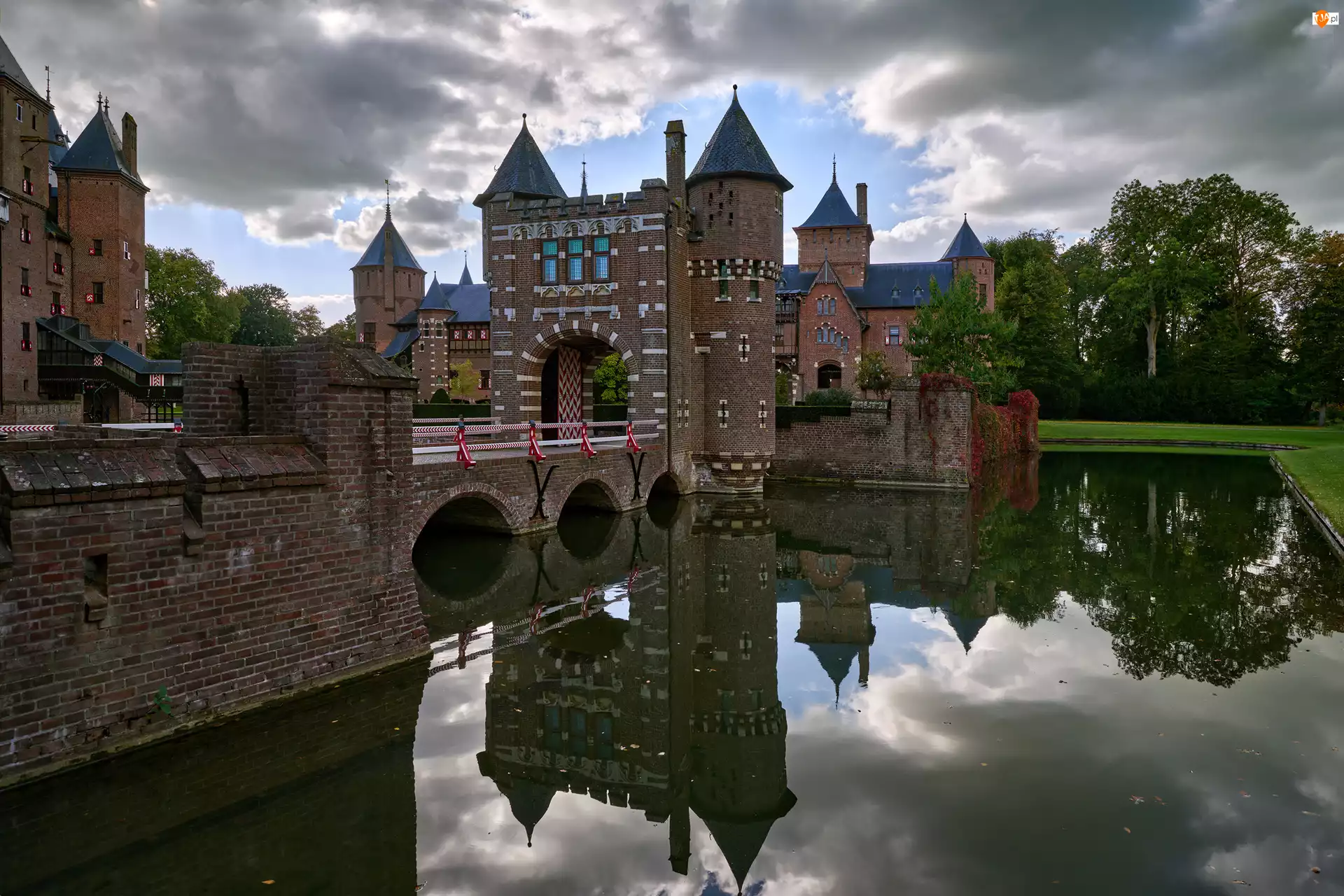 Most, Holandia, Castle De Haar, Staw, Utrecht, Wieża, Odbicie, Zamek