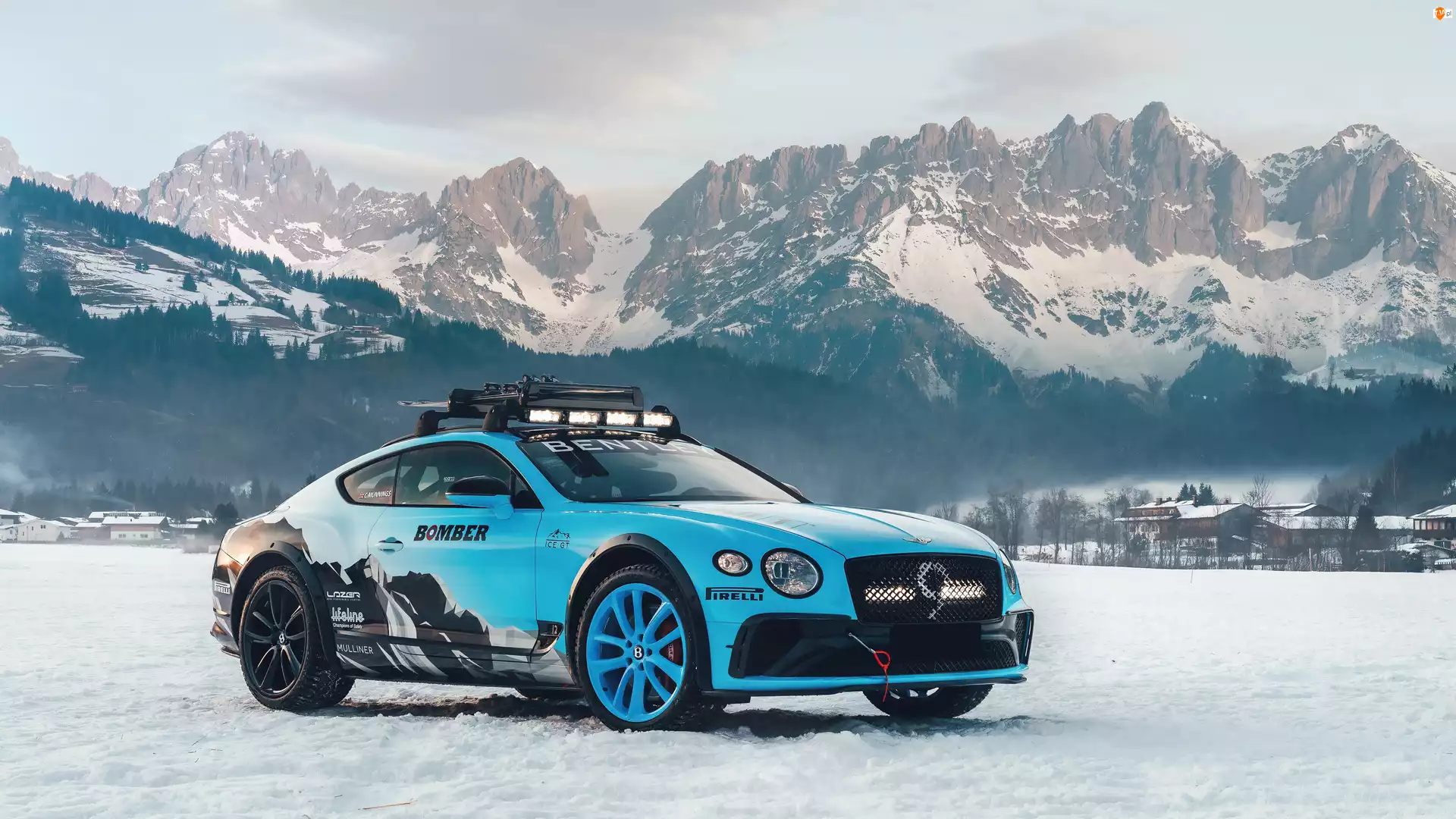 Śnieg, Niebieski, Bentley Continental GT