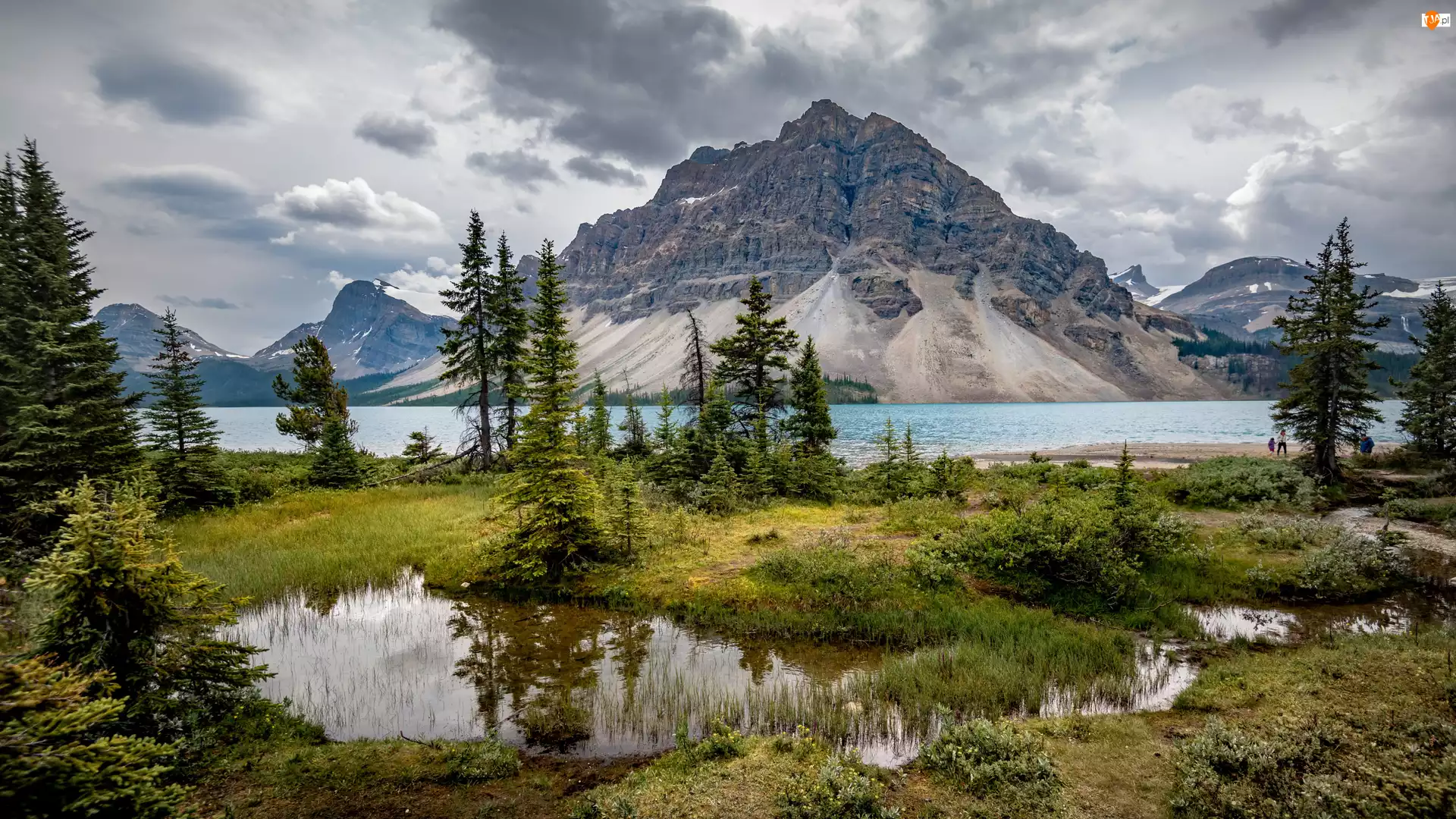 Góry, Park Narodowy Banff, Jezioro Bow Lake, Kanada, Góra Crowfoot Mountain, Prowincja Alberta