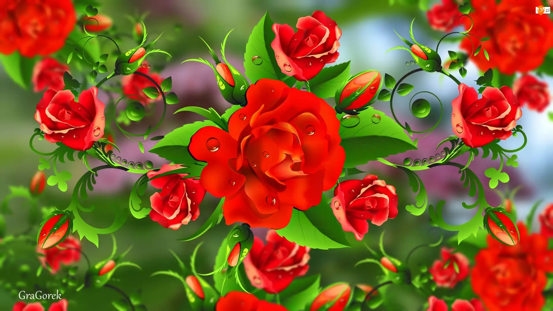 Grafika 2D, Kwiaty, Czerwone, Róże