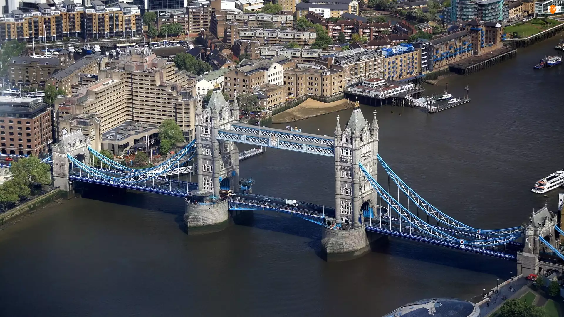 Londyn, Z lotu ptaka, Rzeka, Most Tower Bridge, Anglia