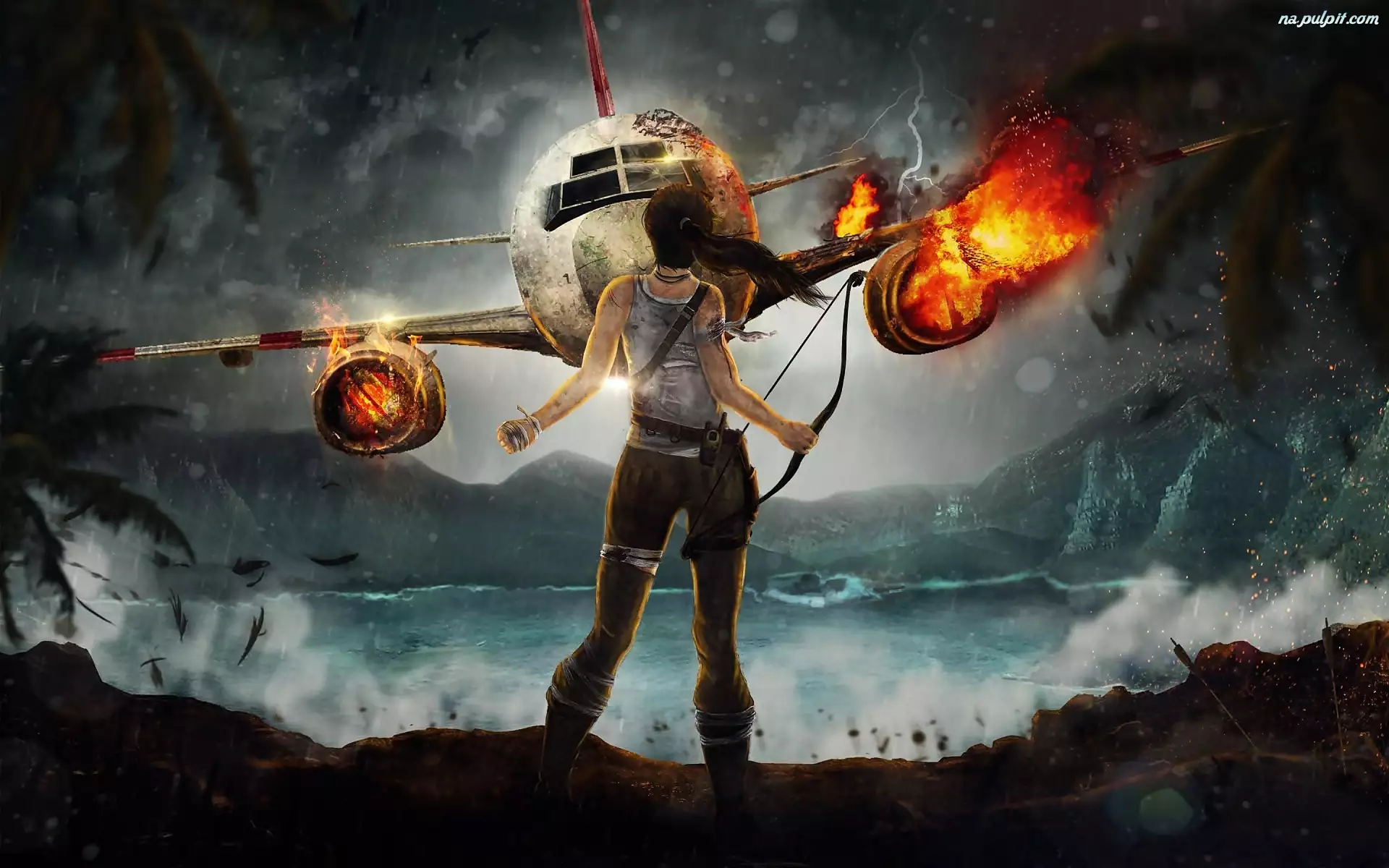 Tomb Raider, Samolot, Ogień, Lara Croft