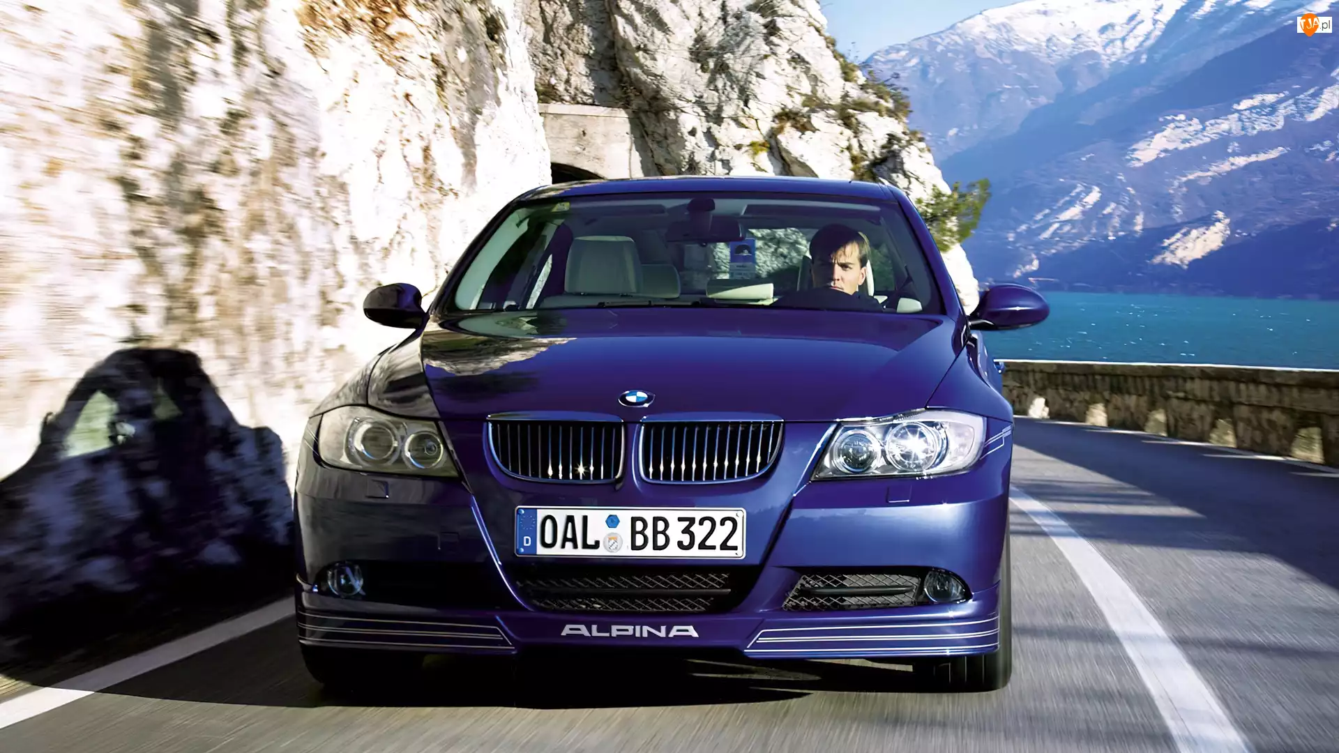 Turbo, Niebieski, BMW, Droga, Samochód, B3, Góry, Alpina