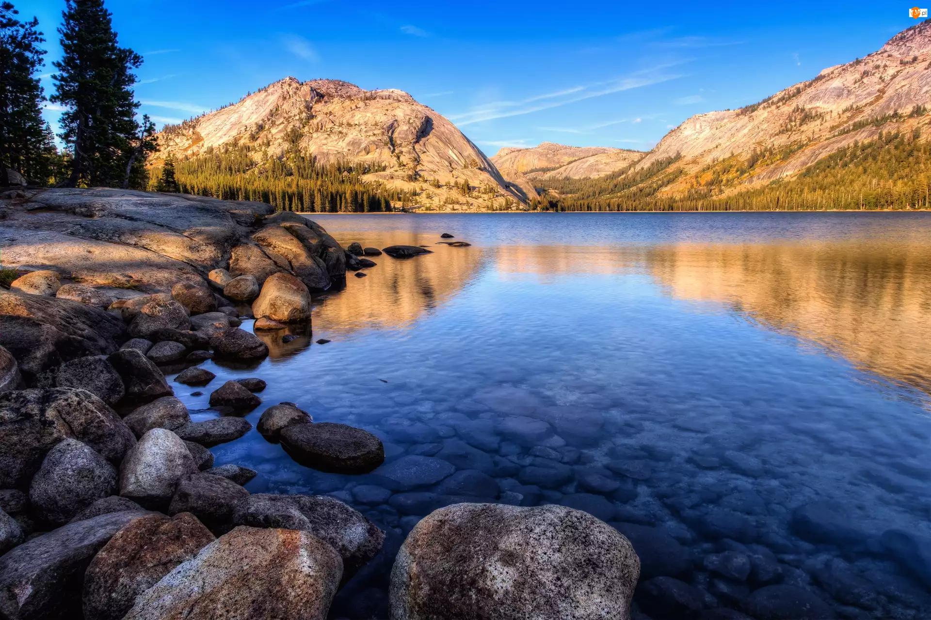 Stan Kalifornia, Stany Zjednoczone, Góry, Kamienie, Park Narodowy Yosemite, Jezioro Tenaya