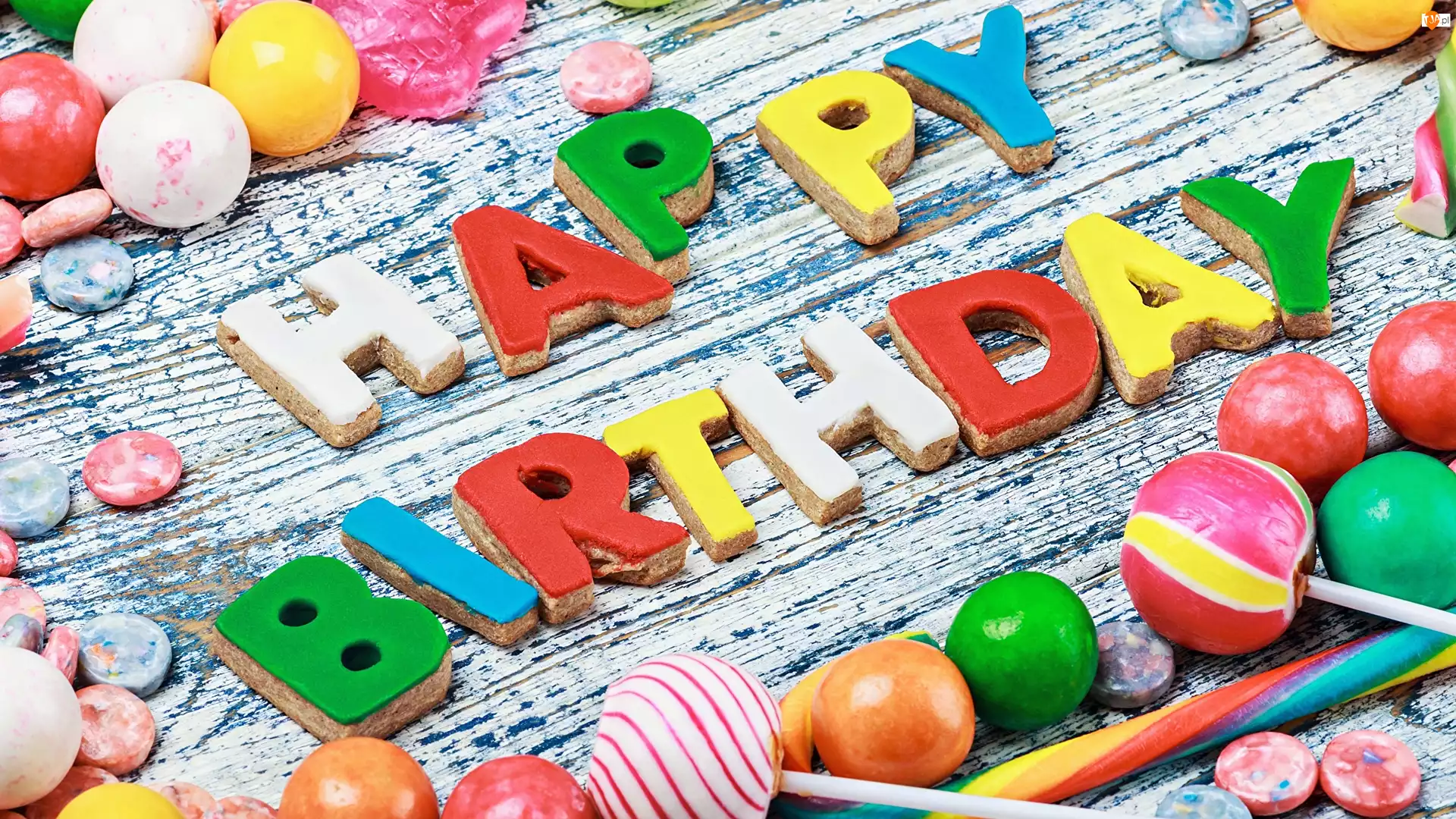Ciasteczka, Lizaki, Deski, Urodziny, Happy Birthday, Napis, Cukierki