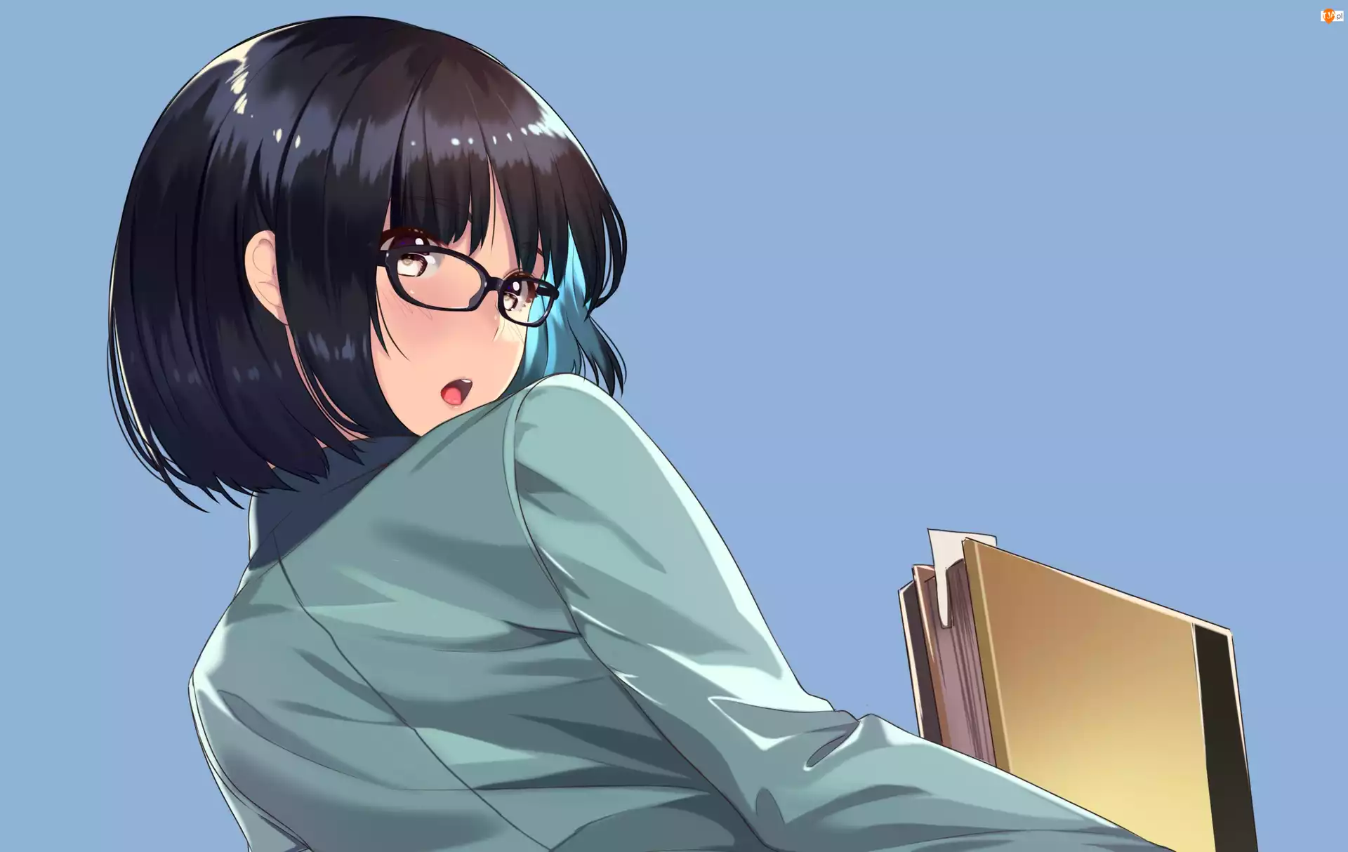 Manga Anime, Dziewczyna, Okulary, Książka