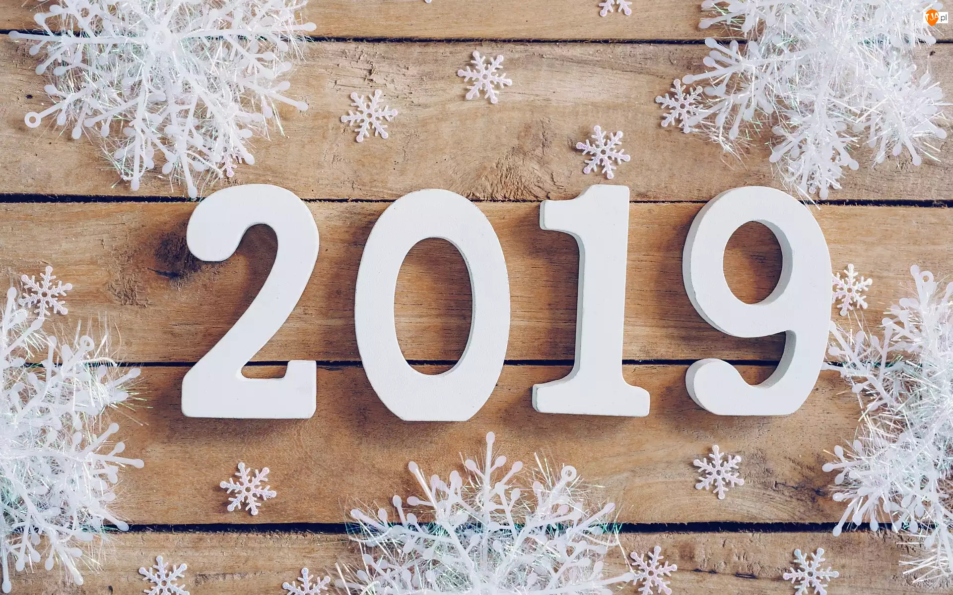 2019, Deski, Cyfry, Nowy Rok, Śnieżynki