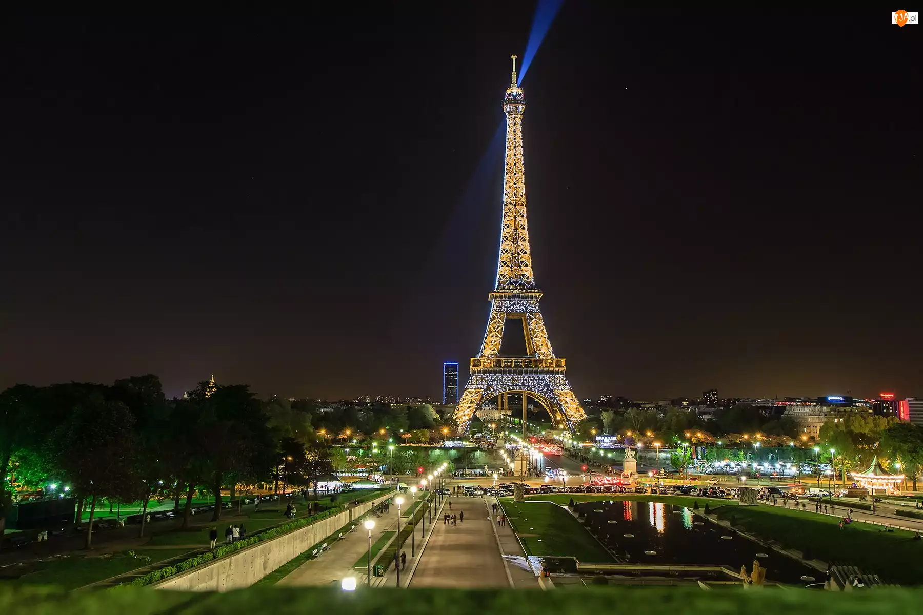 Noc, Wieża, Eiffla, Paryż